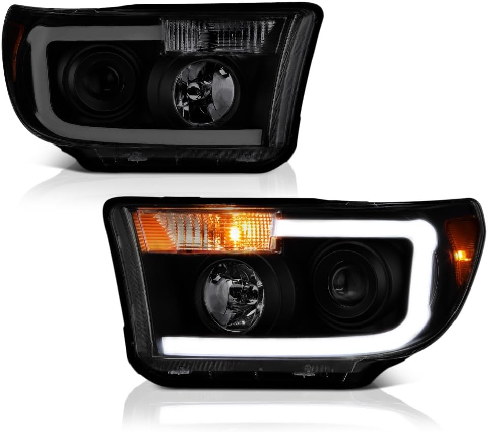 VIPMOTOZ Neon Tube Projector Headlight Assembly For 2007-2013 Toyota Tundra & 2008-2017 Sequoia - Matte Black Housing, Smoke Lens, Driver and Passenger Side