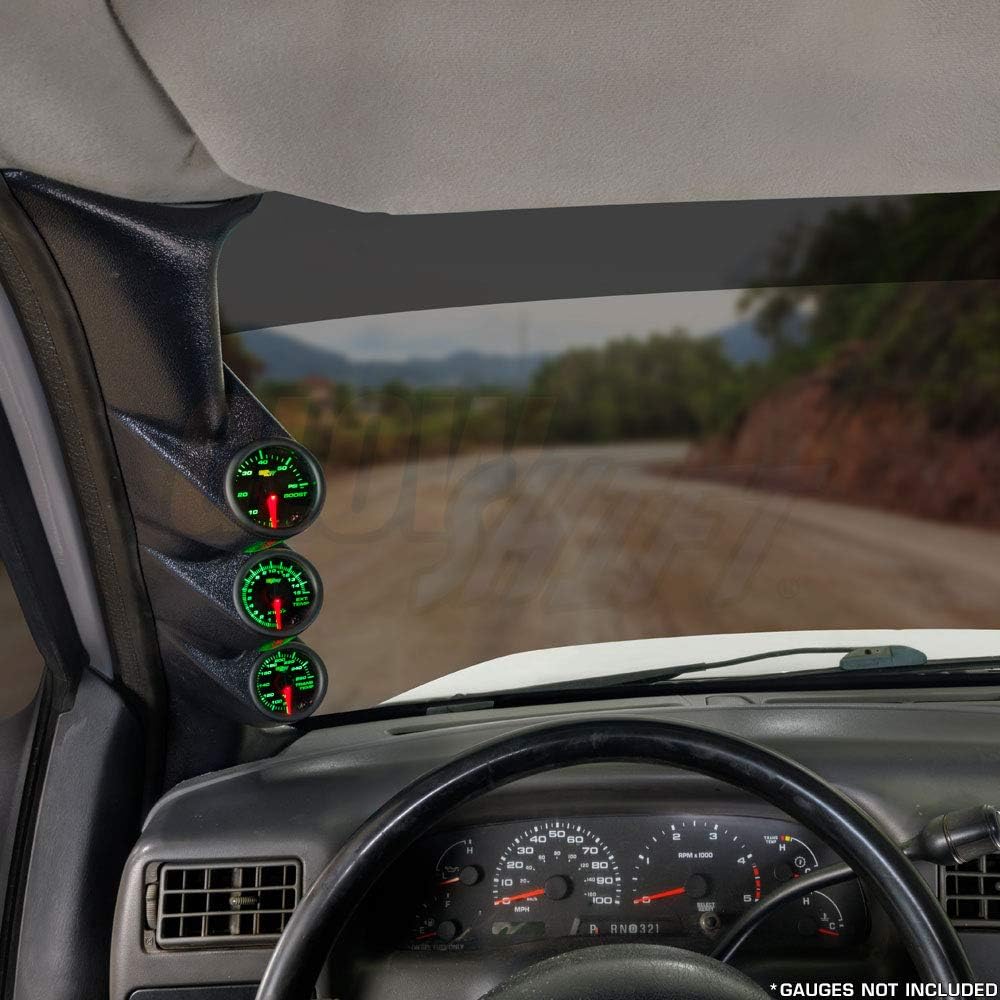 GlowShift Black Triple Pillar Gauge Pod Compatible with Ford Super Duty F-250 F-350 Power Stroke 1999-2007 - ABS Plastic - Mounts (3) 2-1/16