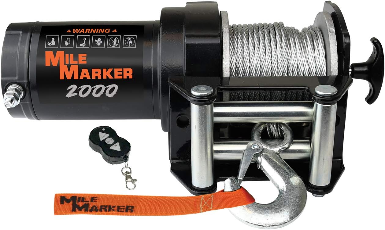 Mile Marker 76-50200 12V Electric ATV/UTV Utility Winch, 2000 lb Capacity, Black