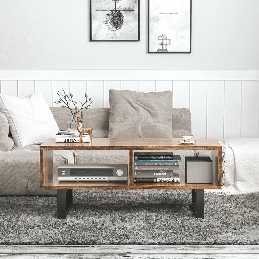 Ironck Industrial TV Stand for TVs Up to 55 Inches, MDF Vintage Brown - Black