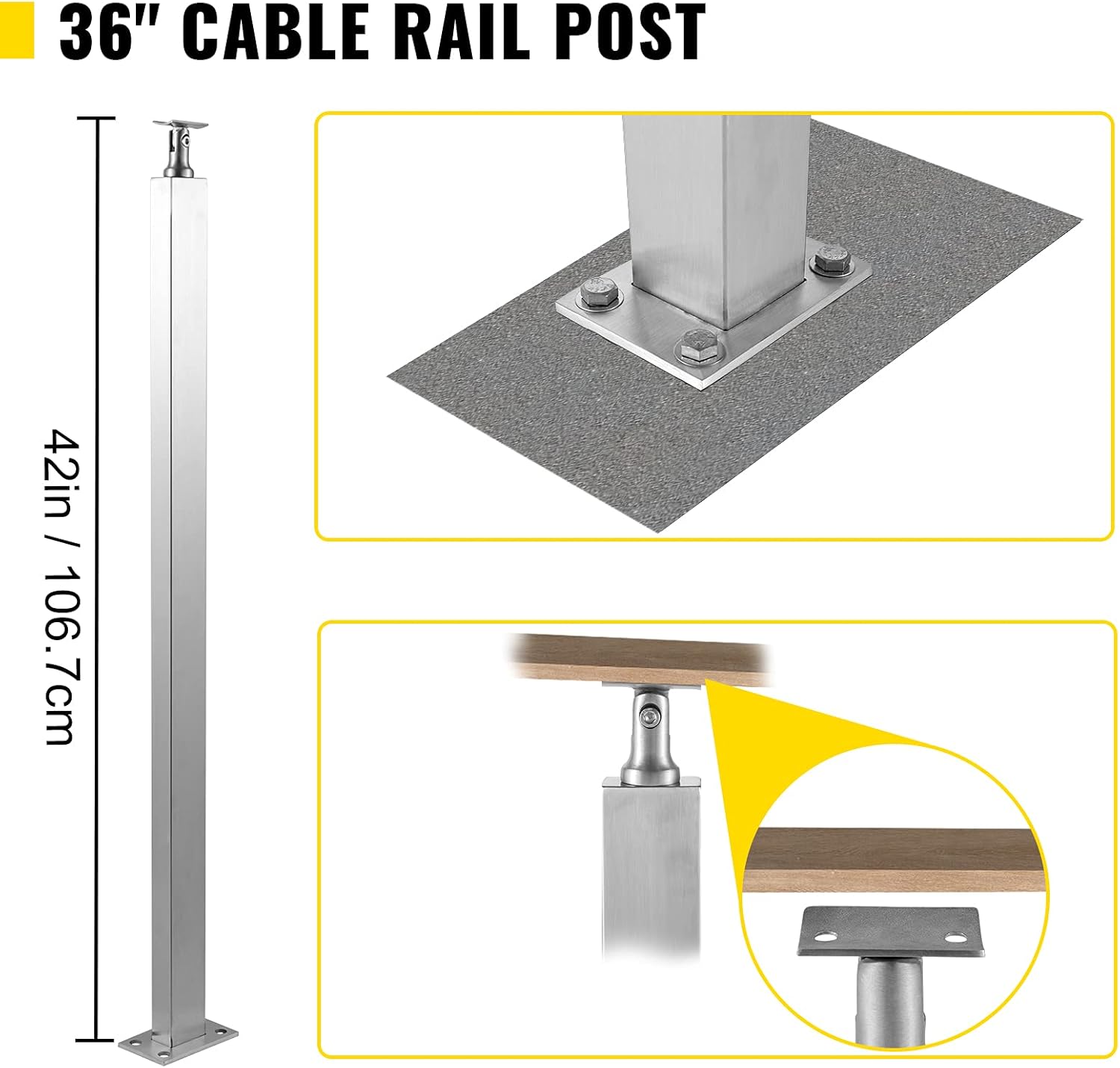 VEVOR Cable Railing Post Level Deck Stair Post 42 x 0.98 x 1.97