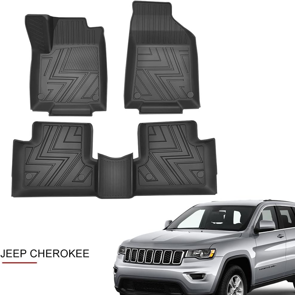 Aosky Floor Liner Floor Mat Compatible with Jeep Cherokee 2015-2021(NOT for Grand Cherokee ), All Weather Durable Non-Slip Rubber (1st & 2nd Row Black)