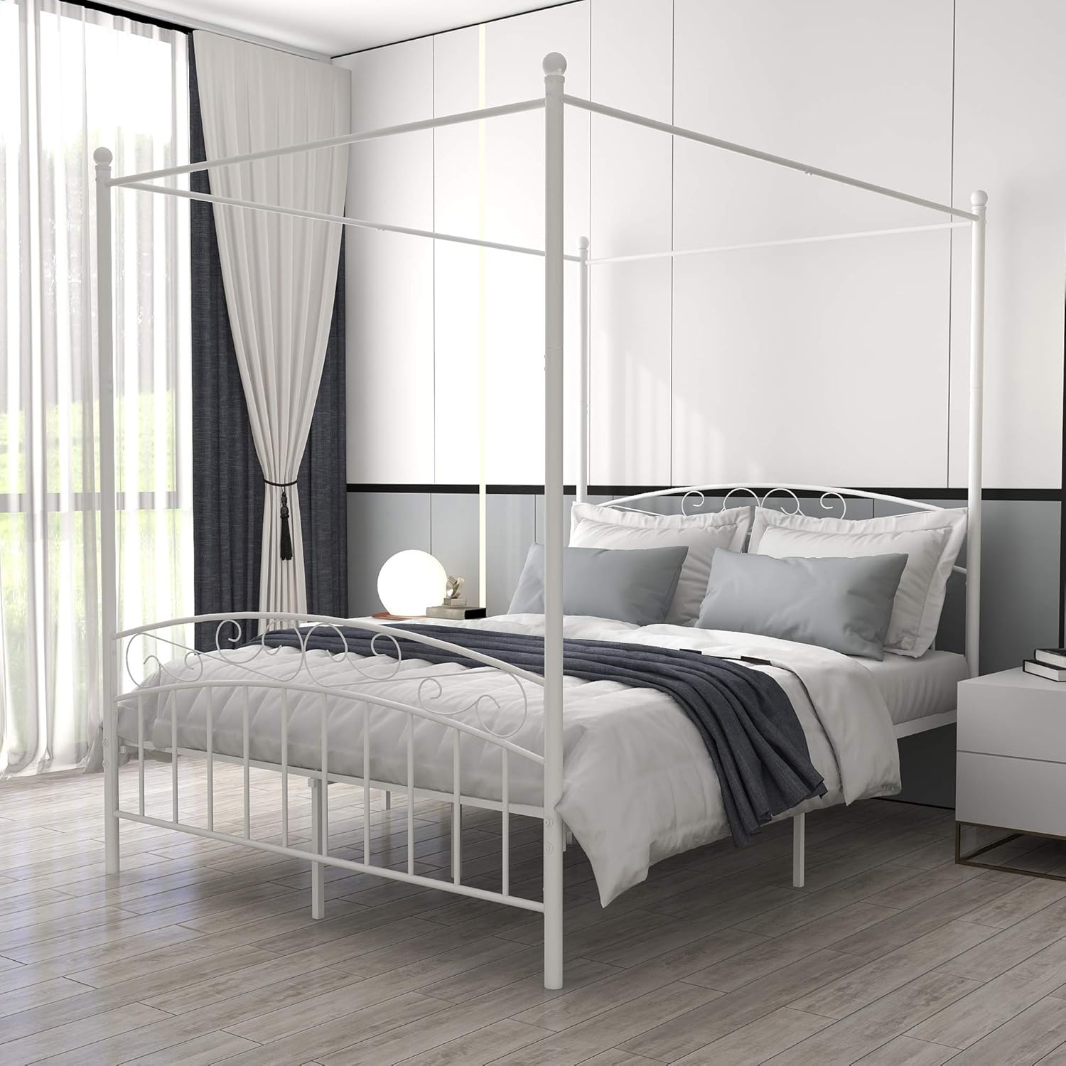 Beautiplove Queen Size Sturdy Metal Canopy Bed Frame with Headboard and Footboard,Easy Assembly,Black