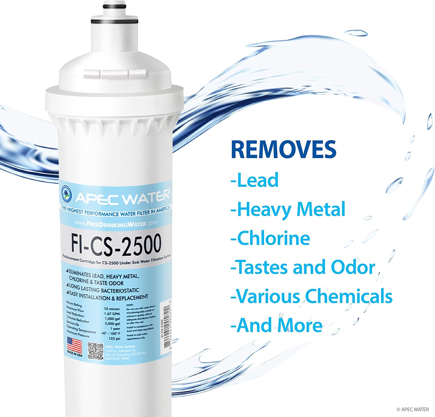 APEC Water Systems CS-2500 Ultra High Capacity Undersink Water Filtration System Premium Quality US Made Filter