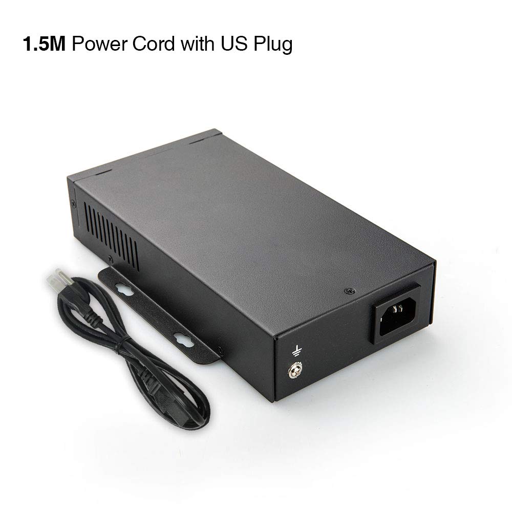 Procet Industrial Gigabit 75W Power Over Ethernet Adapter Ultra 802.3bt-PoE-Midspan-Injector AC Input 75W Output（6KV Surge Protection）IEEE802.3af,802.3at poe++, PT-PSE107GHRO-A