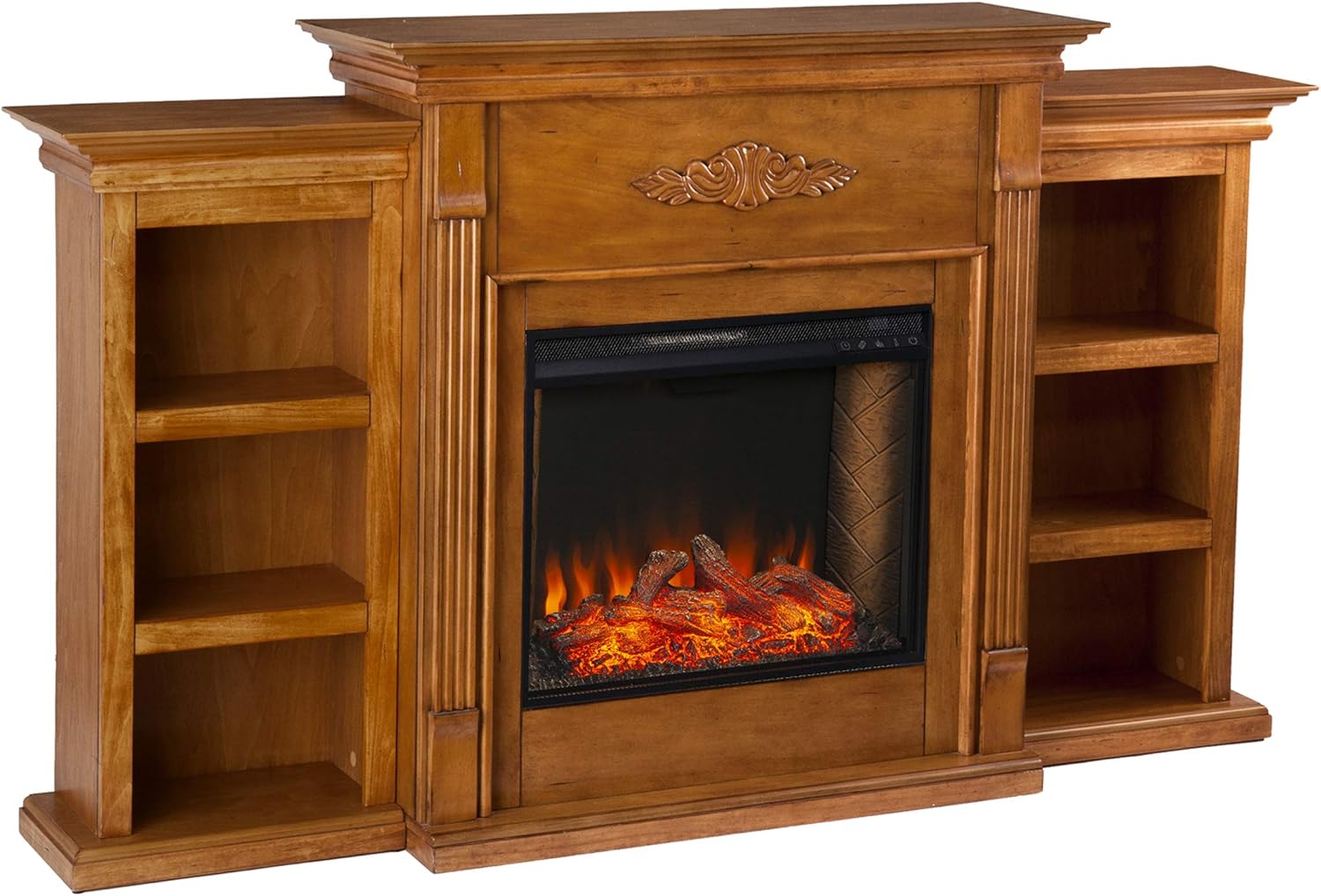 SEI Furniture Tennyson Alexa-Enabled Electric Bookcases Fireplace, Ivory