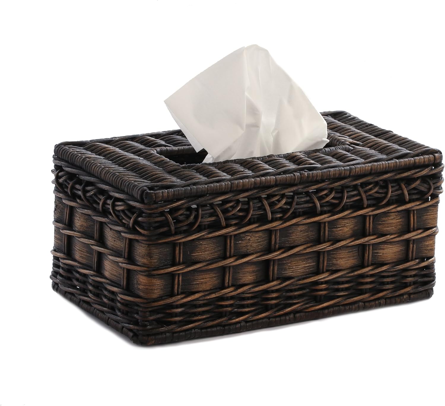 The Basket Lady Wicker Large Tissue Box Cover, 10.75 in L x 6 in W x 4.5 in H, Antique Walnut Brown Pack of 2