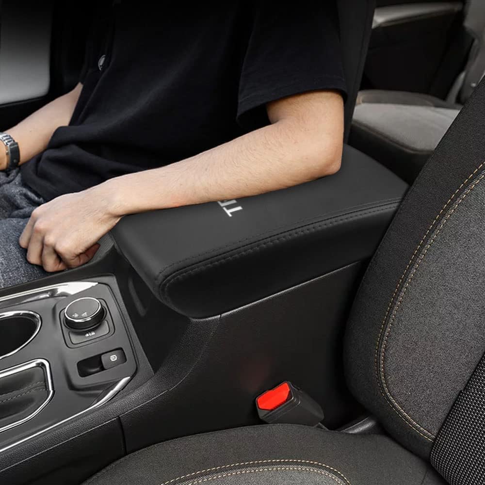 LEXLEY for 2018 2019 2020 2021 2022 Traverse Accessories Front Armrest Box Cover Center Console Pad Waterproof Anti-Scratch Leather Protector Covers-Carbon Fiber