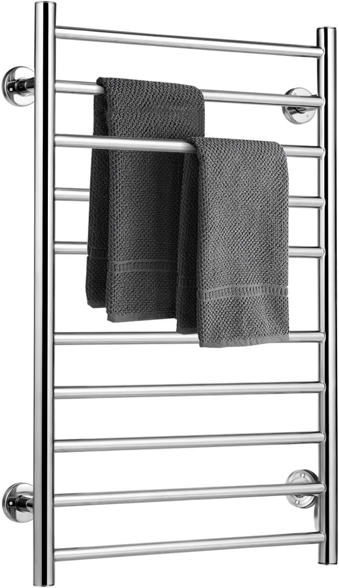 Tangkula Towel Warmer, Home Bathroom 10 Bar Stainless Steel Space Saving Plug-in Wall Mounted Cloth Towel Heated Drying Rack (20