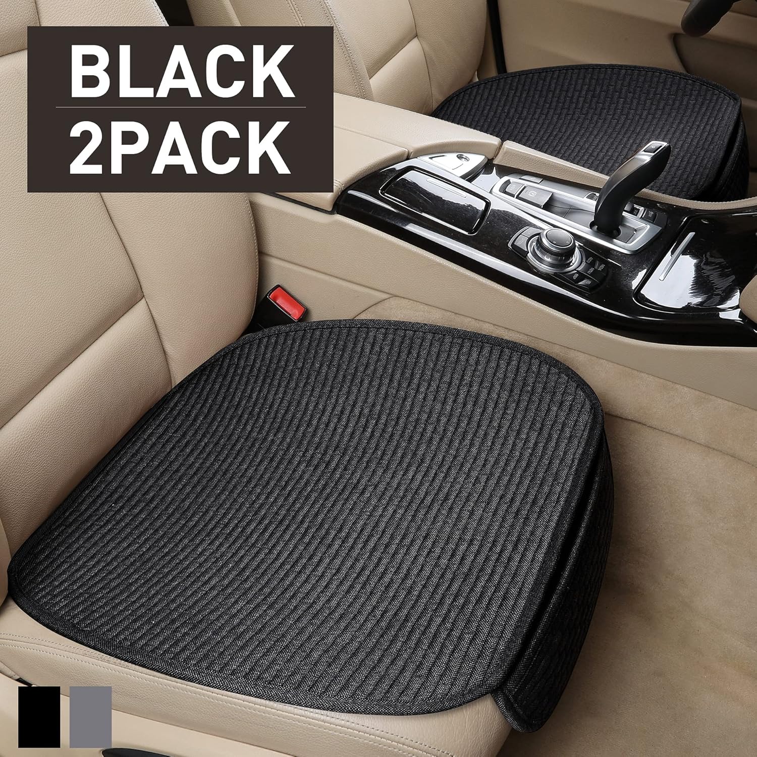 hikeaglauto Car Seat Covers Cushion Pad 2PCS for Auto Supplies Universal Anti-Slip, Prevent Leather Seats from Burning in Summer & Jeans Fading(2Pcs Black)