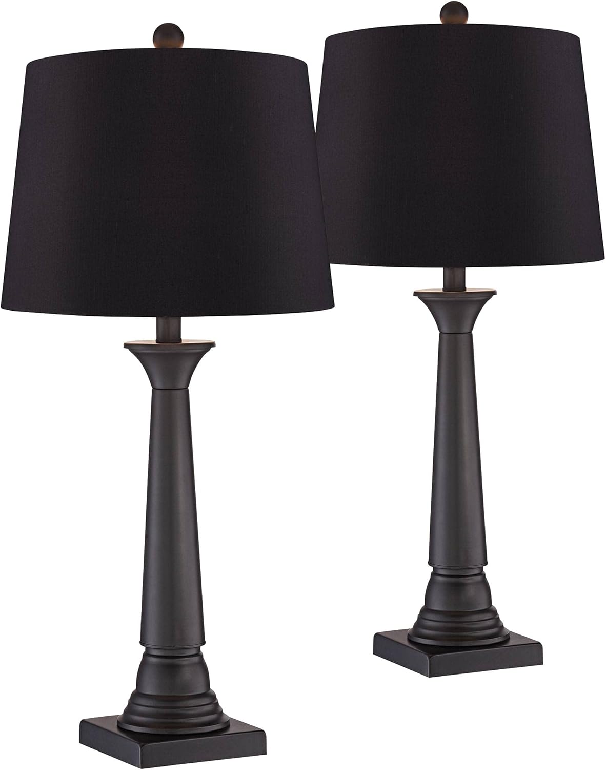 Dolbey Farmhouse Modern Country Cottage Table Lamps Set of 2 Bronze Metal Column Black Faux Silk Drum Shade for Living Room Bedroom House Bedside Nightstand Home Office Family - 360 Lighting