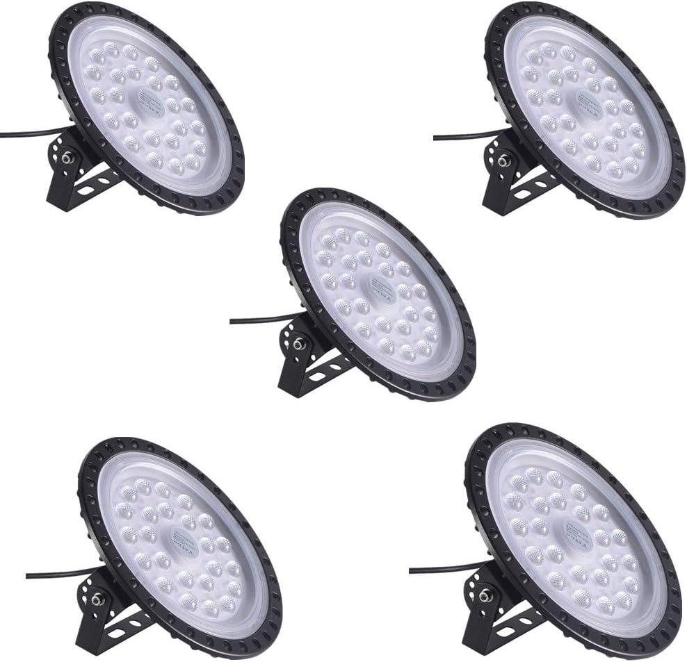 100W UFO LED High Bay Light Factory Warehouse Industrial Lighting 12000 LM 6000-6500K IP54 Warehouse LED Lights- High Bay LED Lights- Commercial Bay Lighting for Garage Factory Workshop Gym (5 PCS)