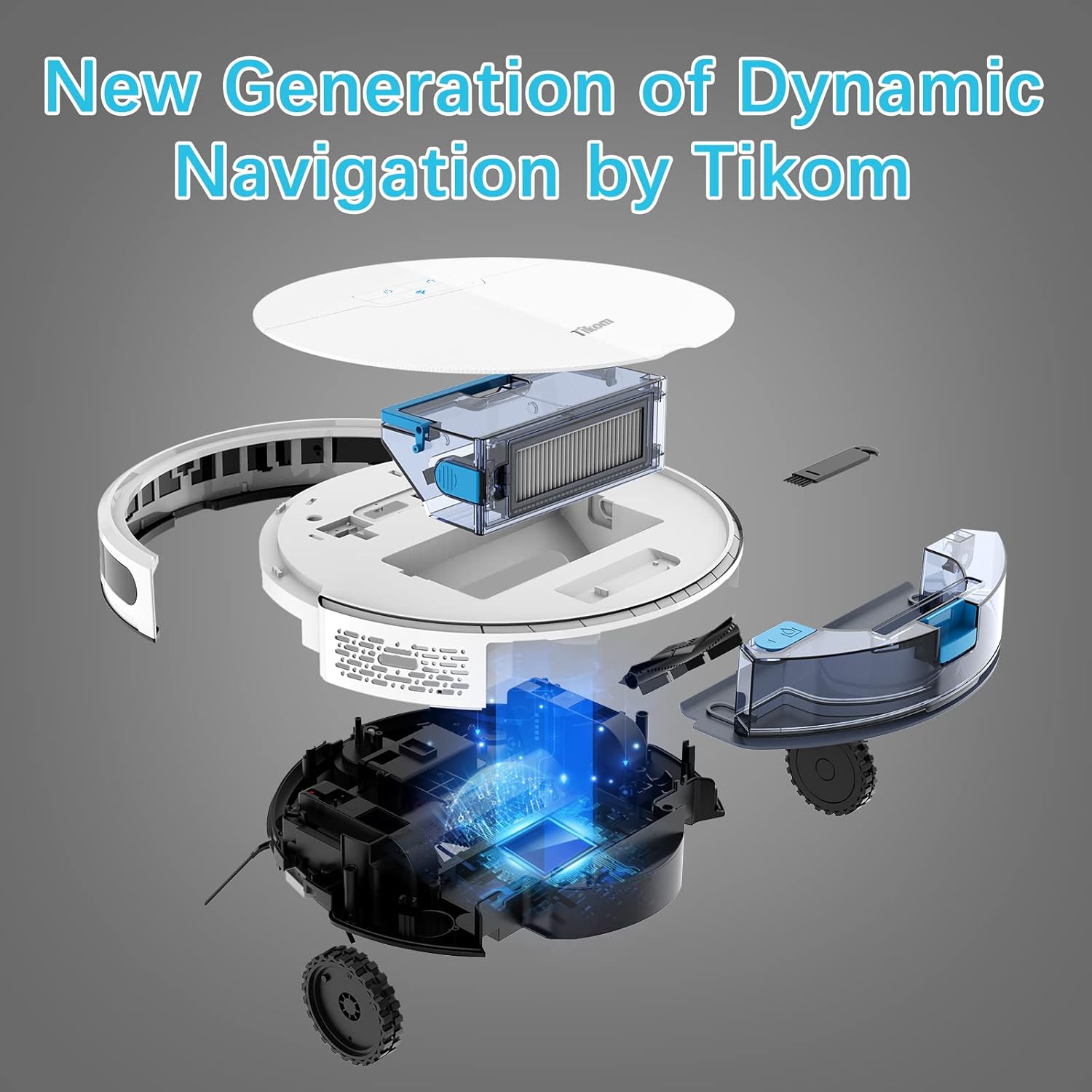 Robot Vacuum and Mop, Tikom G8000 Robot Vacuum Cleaner, 2700Pa Strong Suction, Self-Charging, Good for Pet Hair, Hard Floors, White
