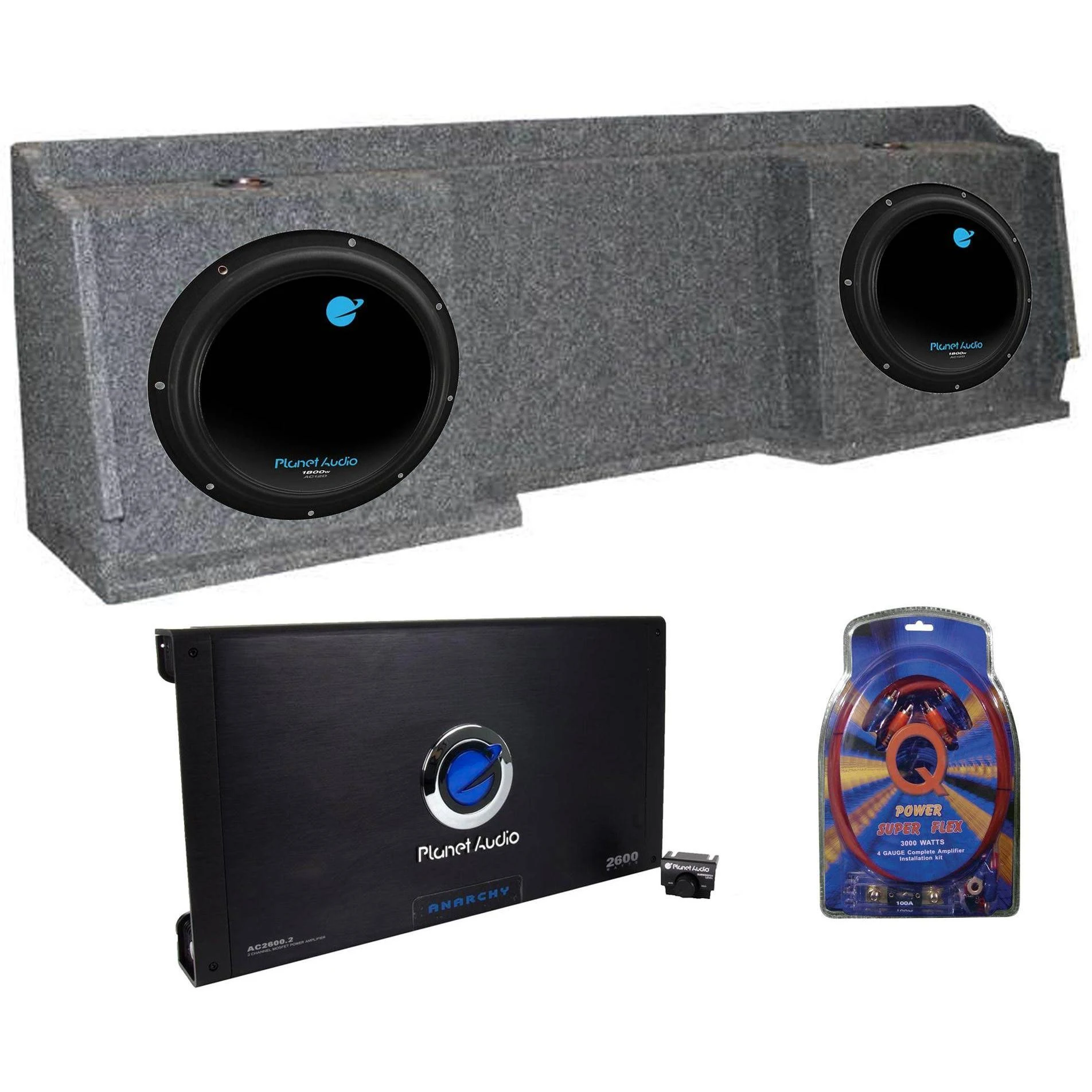 2 Planet Audio AC12D 12x22 Subs + Chevy Silverado EXT &99-06 Box + Amp + WIRING