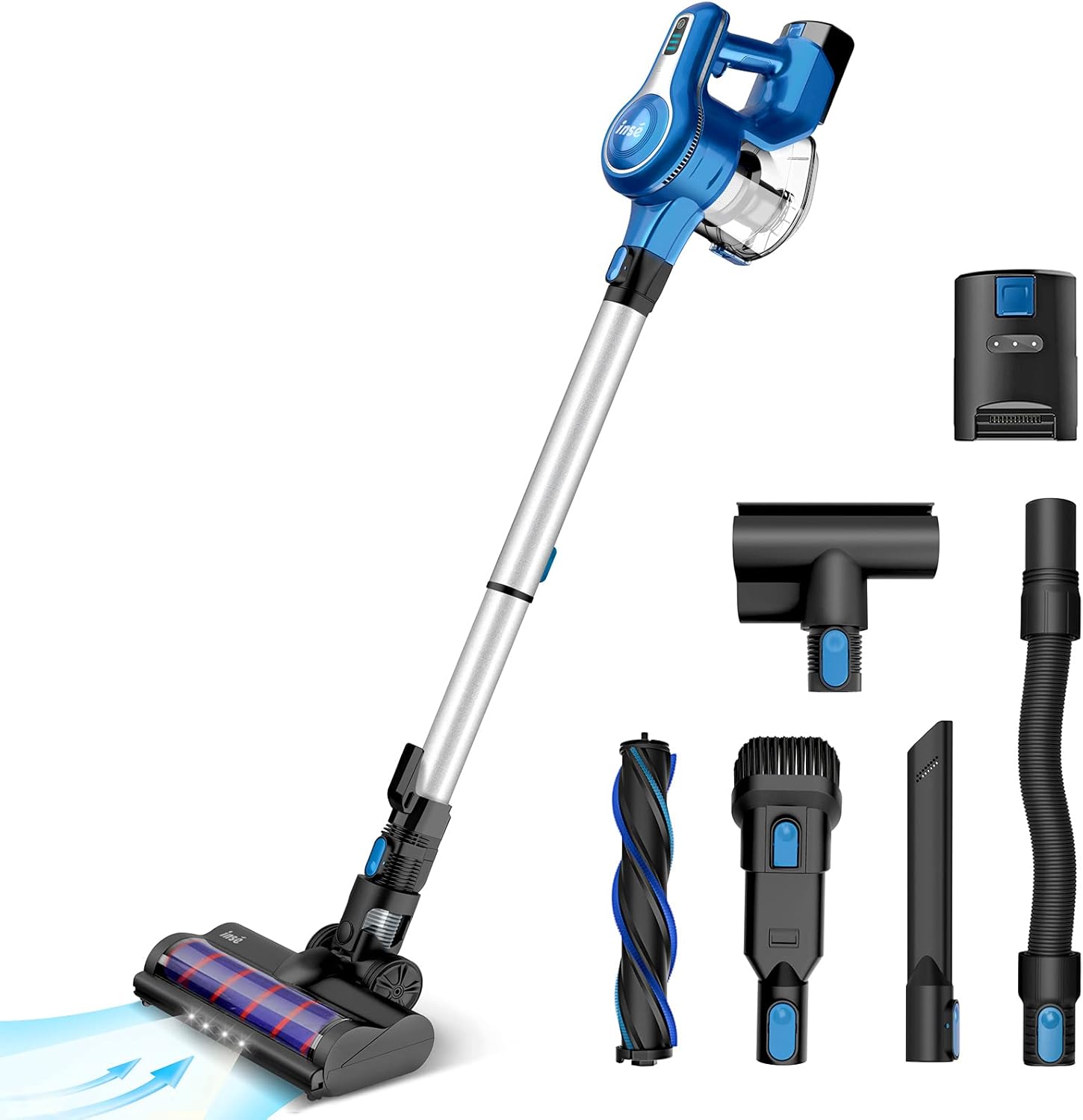 INSE Cordless Vacuum Cleaner, 23Kpa 265W Powerful Suction Stick Vacuum Cleaner, Up to 45min Runtime, Rechargeable Battery Vacuum, 10-in-1 Lightweight Vacuum for Carpet Hard Floor Pet Hair, S6T Blue