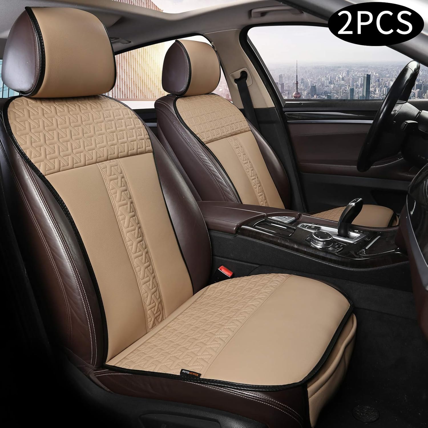 Auto Newer Luxury PU Car Seat Covers Protectors for Front Seats,Universal Car Seat Cushion, Compatible with 95% Vehicles（Black，2PCS）