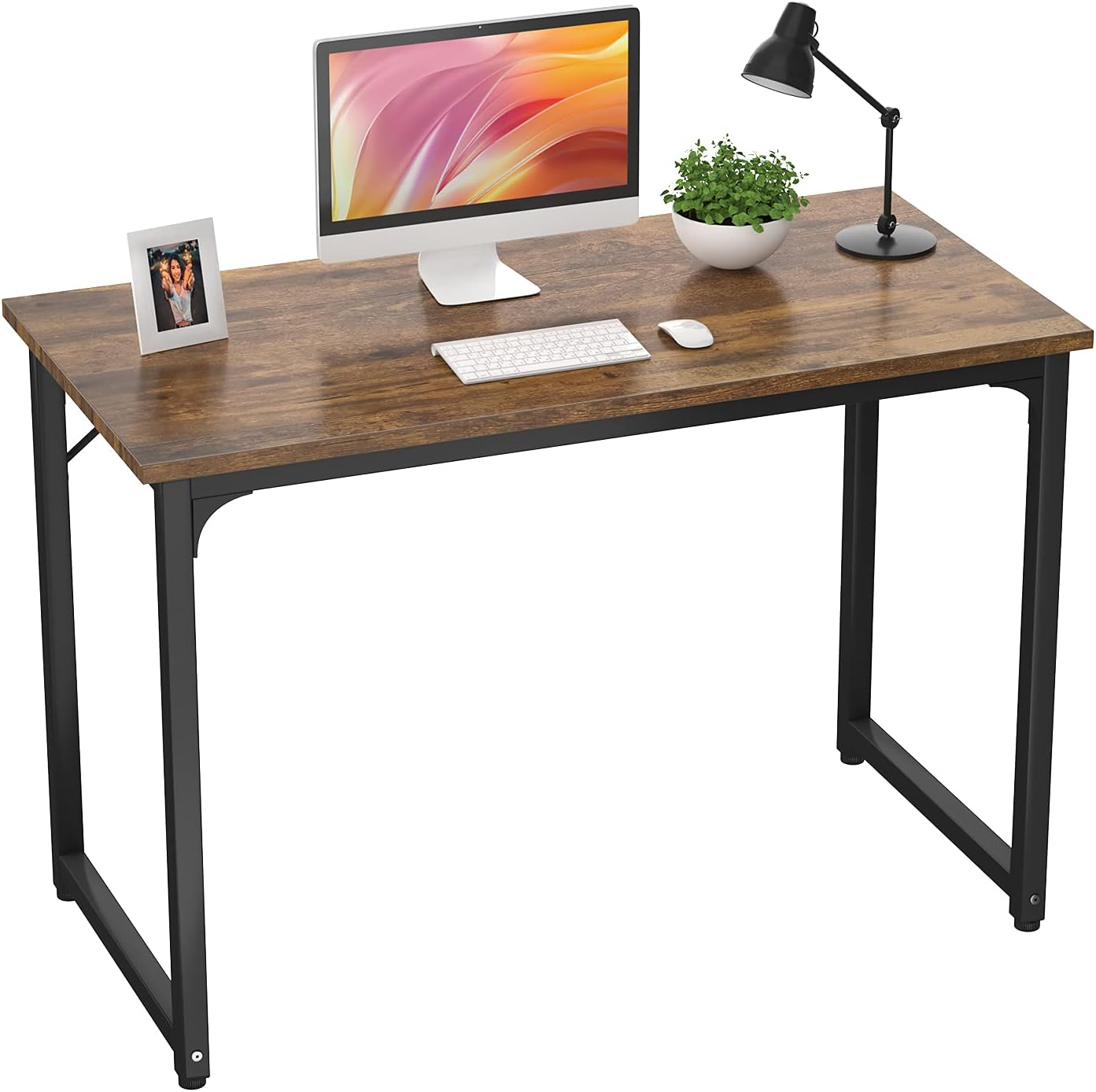 Desk Computer Desk 55 Inch Home Office Study Writing Desk Modern Simple Sturdy PC Laptop Desk Table Gaming Desks Wooden Desk Space Saving Easy to Assemble Desk, Rustic Brown and Black