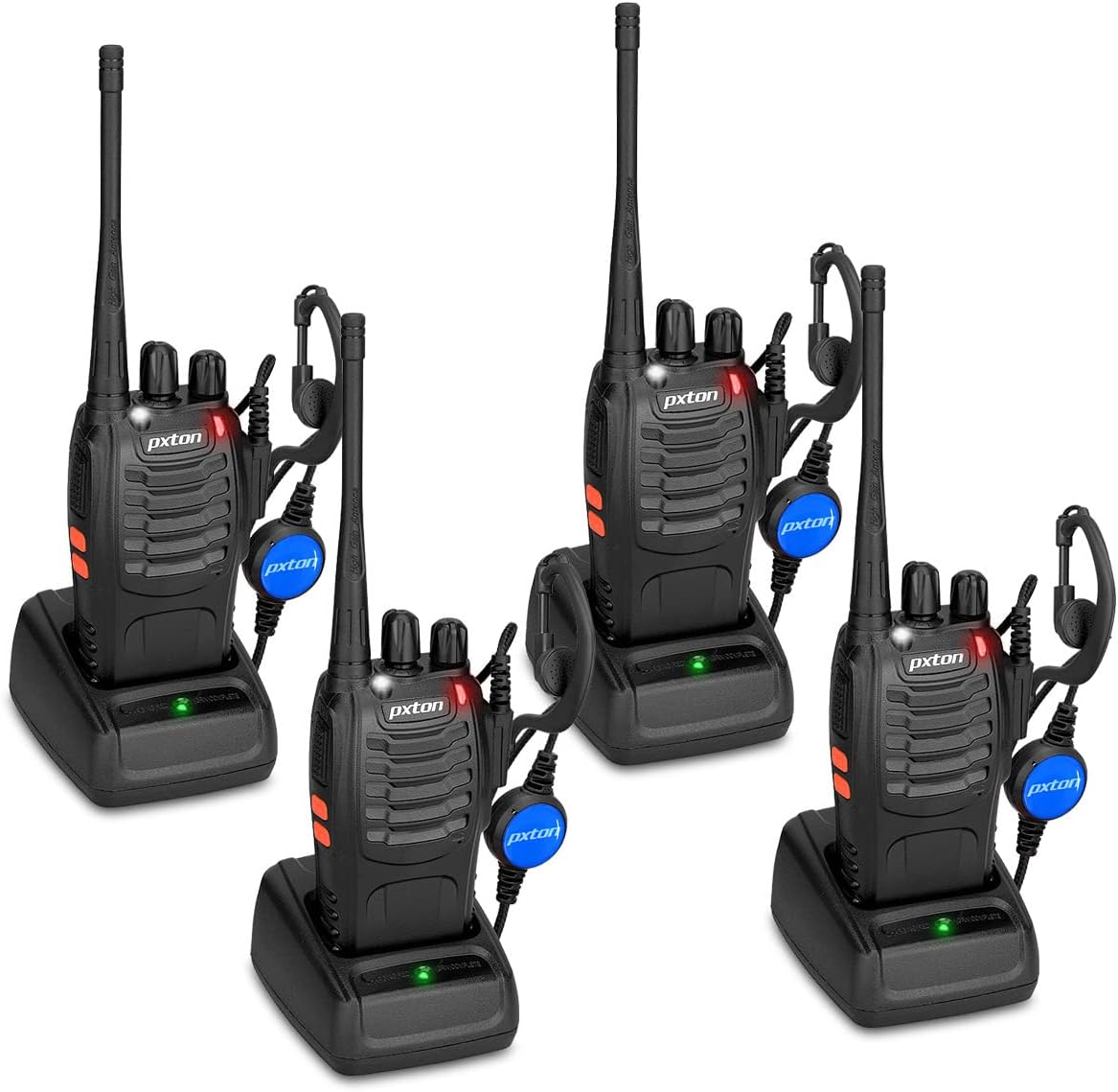 pxton walkie talkies for Adults Long Range with USB Charger and Upgraded Earpieces,Handheld Portable Two Way Radio walkie Talkie Rechargeable Include Li-ion Battery and Flashlight（4 Pack） Pack of 2