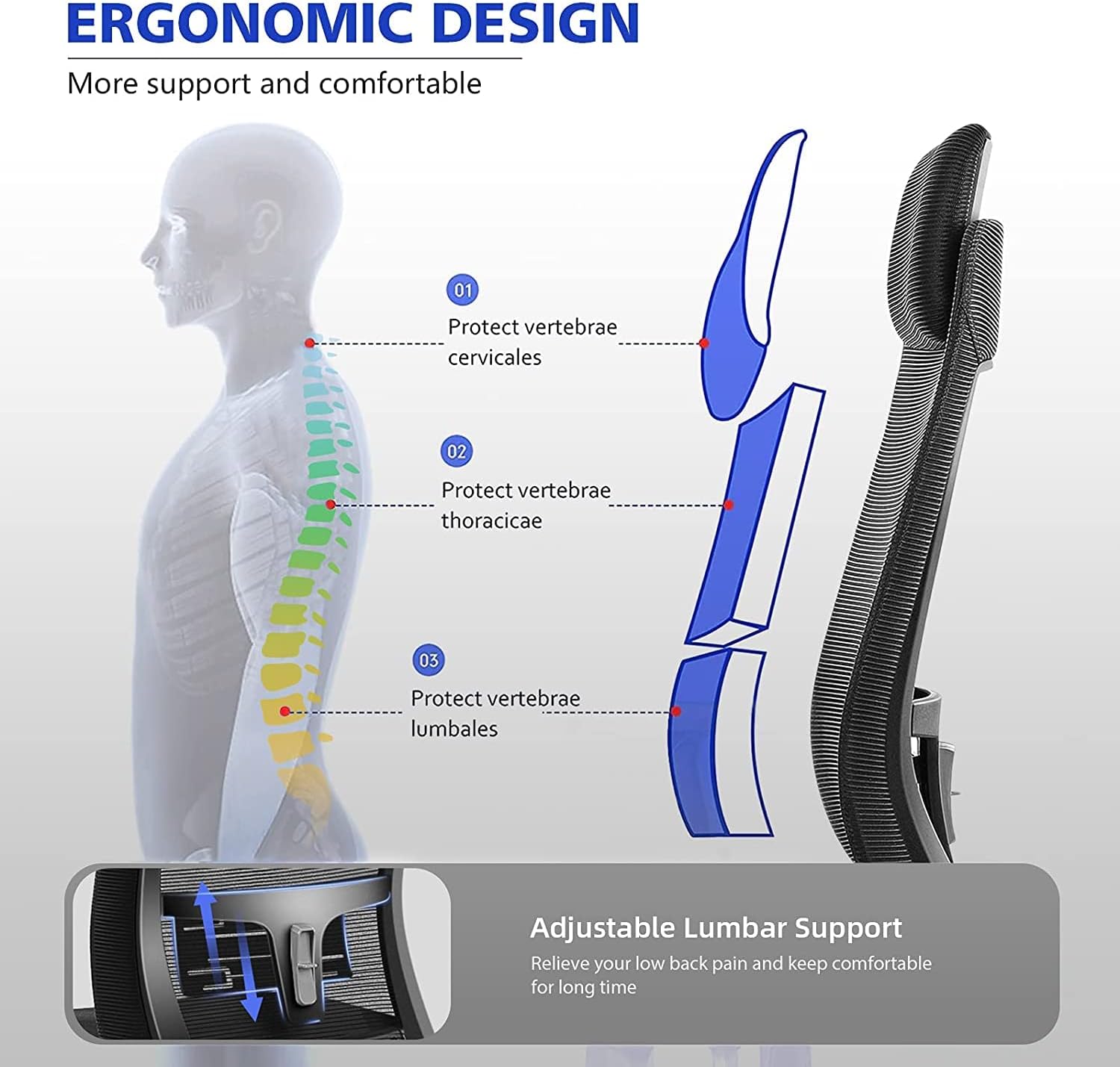 Ergonomic Office Chair Computer Desk Chairs - Mesh Home Office Desk Chairs with Lumbar Support & 3D Adjustable Armrests (High Back)