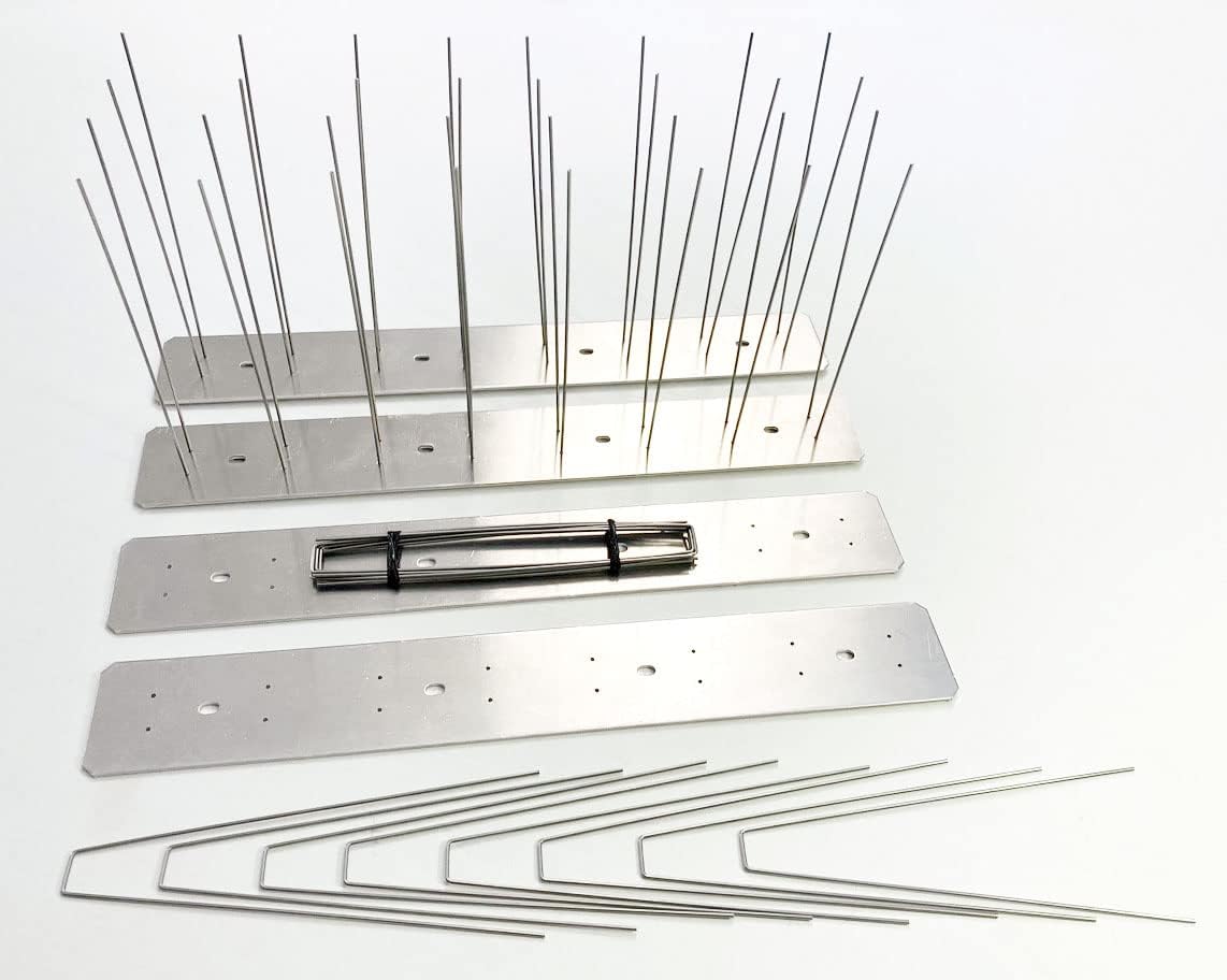 NO Birds Quality Bird Spikes for Pigeons and Large Birds Made from Stainless Steel and Aluminum, Durable Bird Repellent, Anti Bird Deterrent, Salt Water Resistant, 4 Pack (Total Length 3.58 ft)