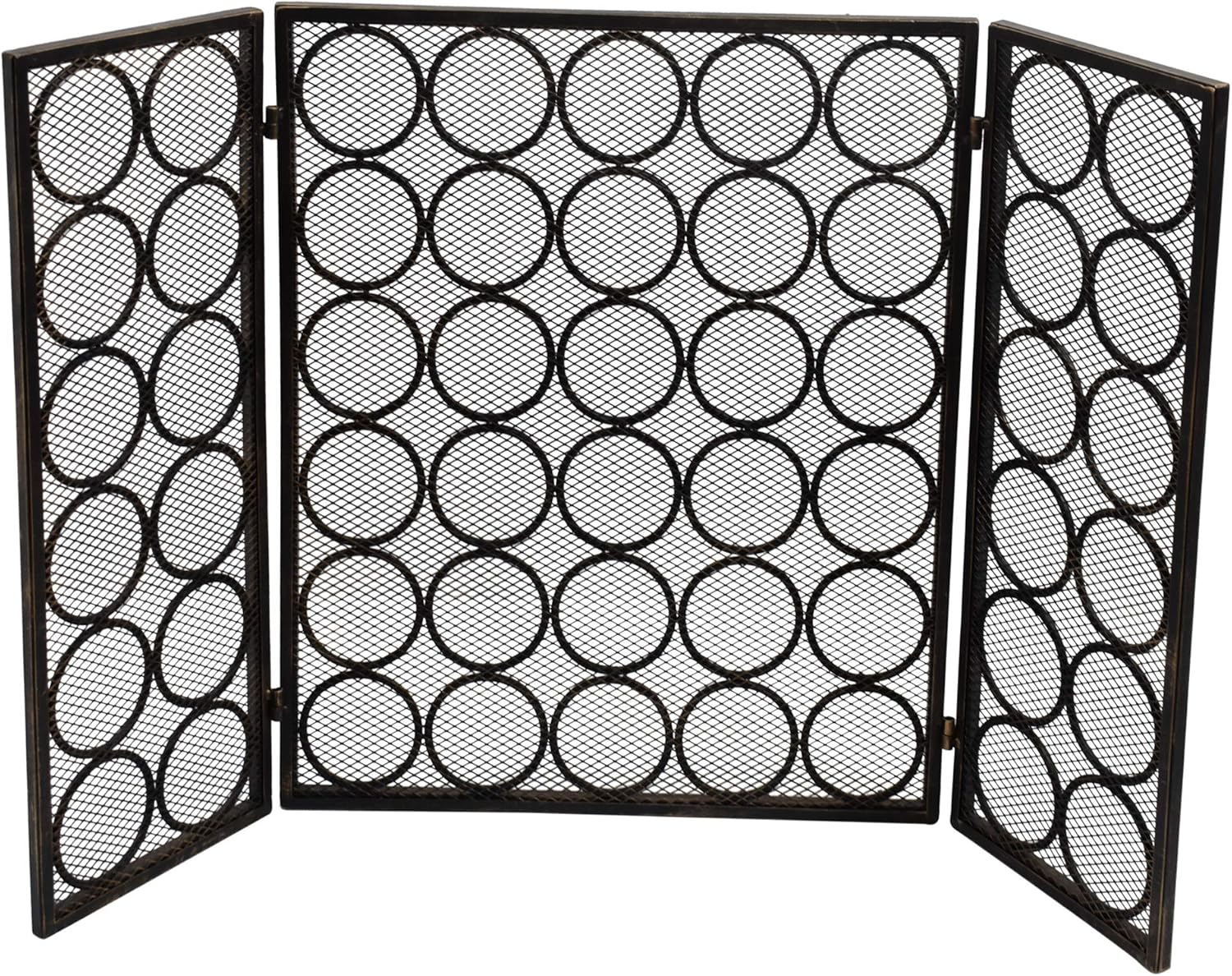 Christopher Knight Home Koda Modern Three Panel Iron Firescreen, Black Gold Finish