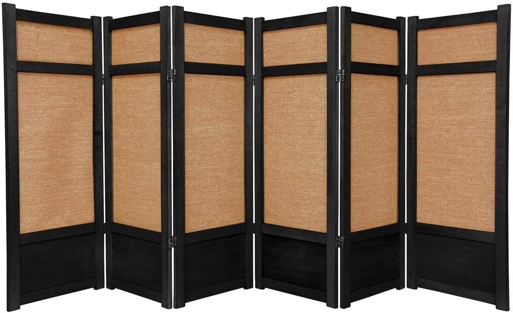 Oriental Furniture 4 ft. Tall Low Jute Shoji Screen - 6 Panel - Black
