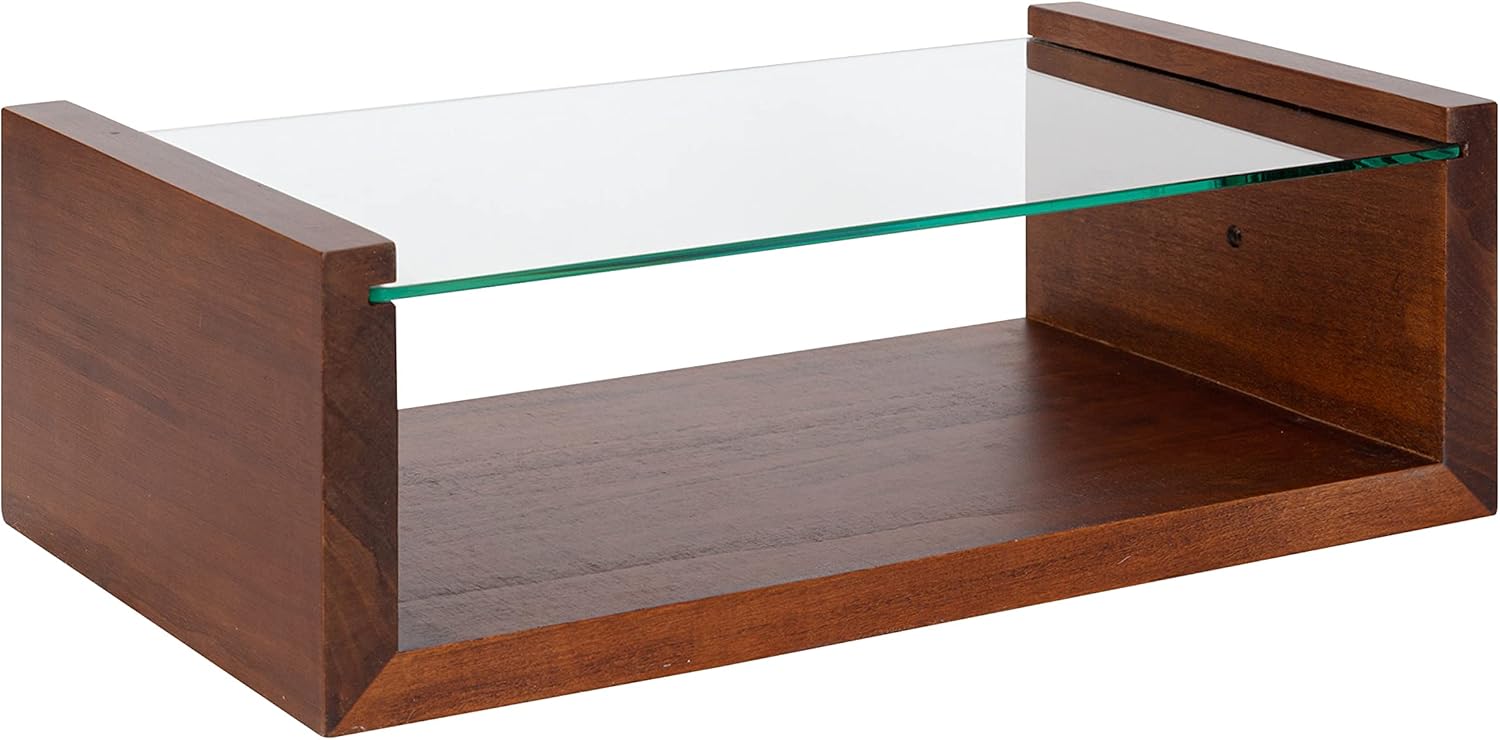 Kate and Laurel Holt Wood and Glass Wall Shelf, 18x10x6, Black