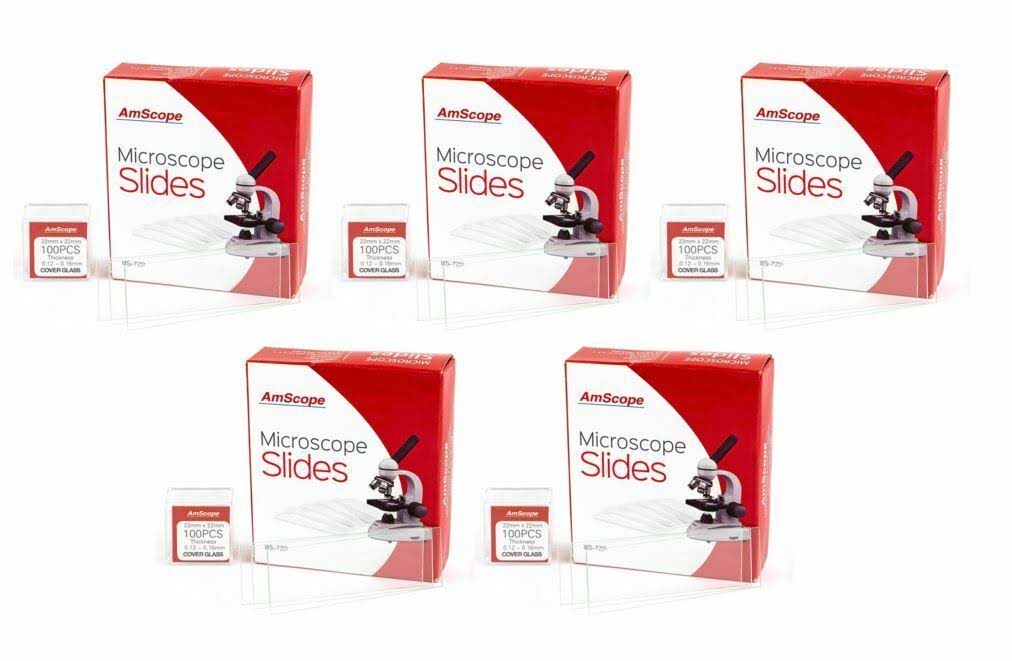 Amscope 5-Pack of 72 Blank Microscope Slides + 5 x 100 Square Cover Slips