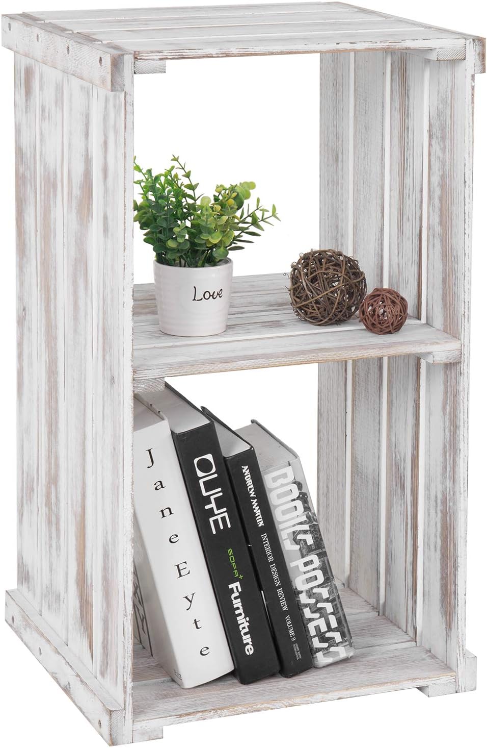 MyGift 2-Cubby Vintage Dark Gray Wood Crate Design Storage Organizer Shelf/Accent Side Table