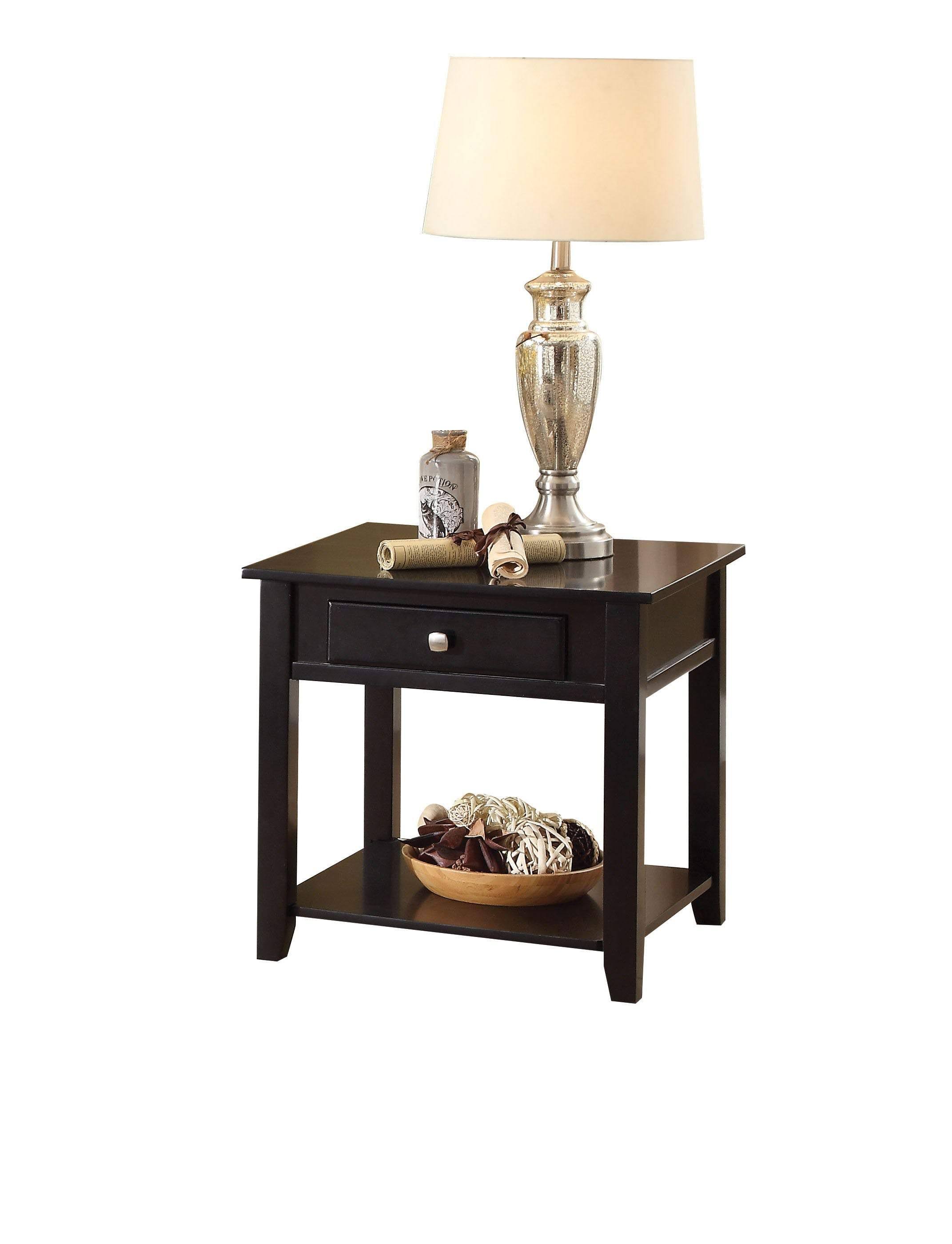 Benzara Bm177674 Wooden End Table with One Drawer and One Shelf, Black