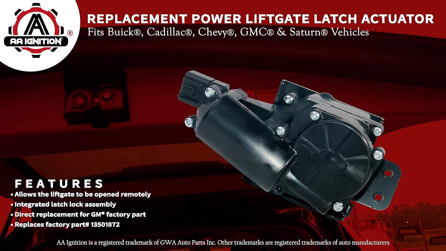 Power Liftgate Latch Lock Actuator - Replaces 13501872, 13581405, 931107 - Compatible with Chevy, GMC and Other GM Vehicles - Enclave, Escalade, SRX, Equinox, Suburban, Tahoe, Traverse, Acadia, Yukon