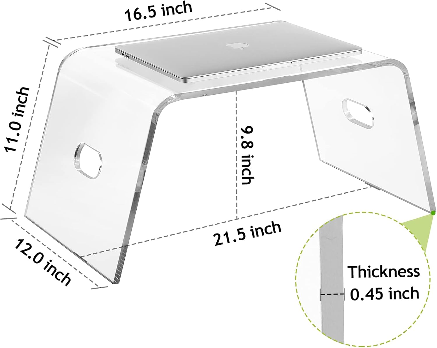Egchi Acrylic Bed Tray with Handles (21'' x 12'' x 10''), Acrylic Monitor Stand Clear Laptop Stand for Home Office, Lightweight Portable Lap Desk for Eating, Mobile Drawing Table for Bed & Couch Pack of 2