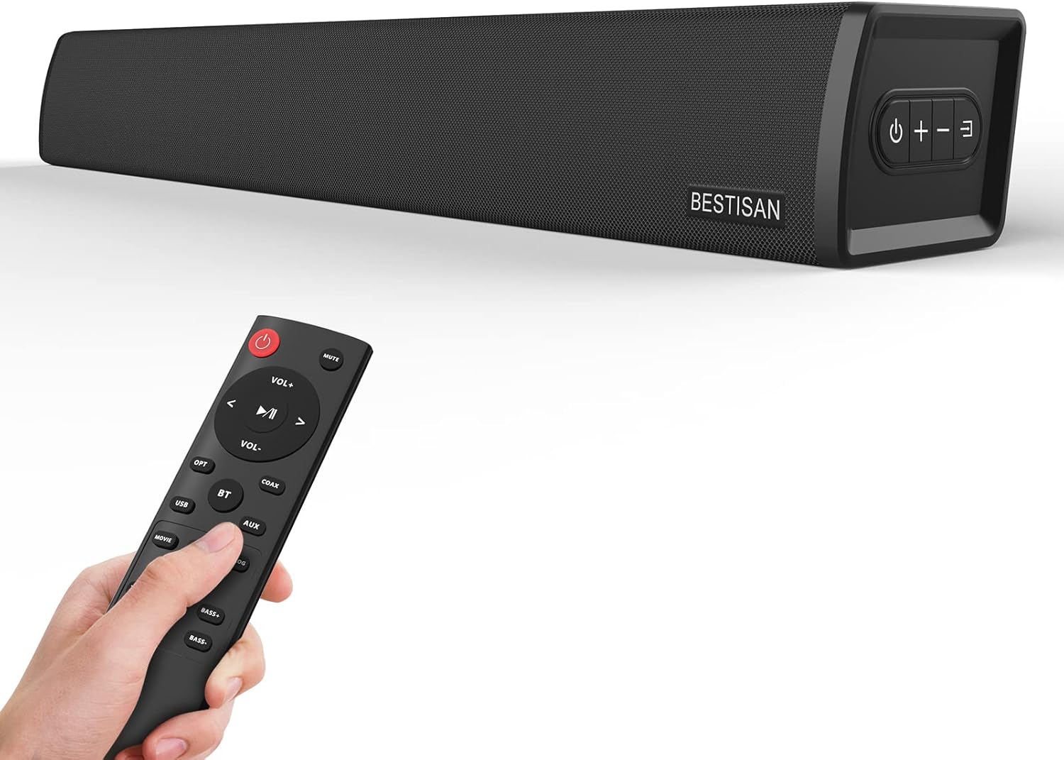 Sound Bars for TV, Bestisan 80 Watt Sound bar Wired and Wireless Bluetooth 5.0 Speaker 2.0 Channel Sound bar for TV (3 Equalizer Modes,Bluetooth/Optical/Aux/Coaxical in Connection, Wall Mountable) Pack of 2