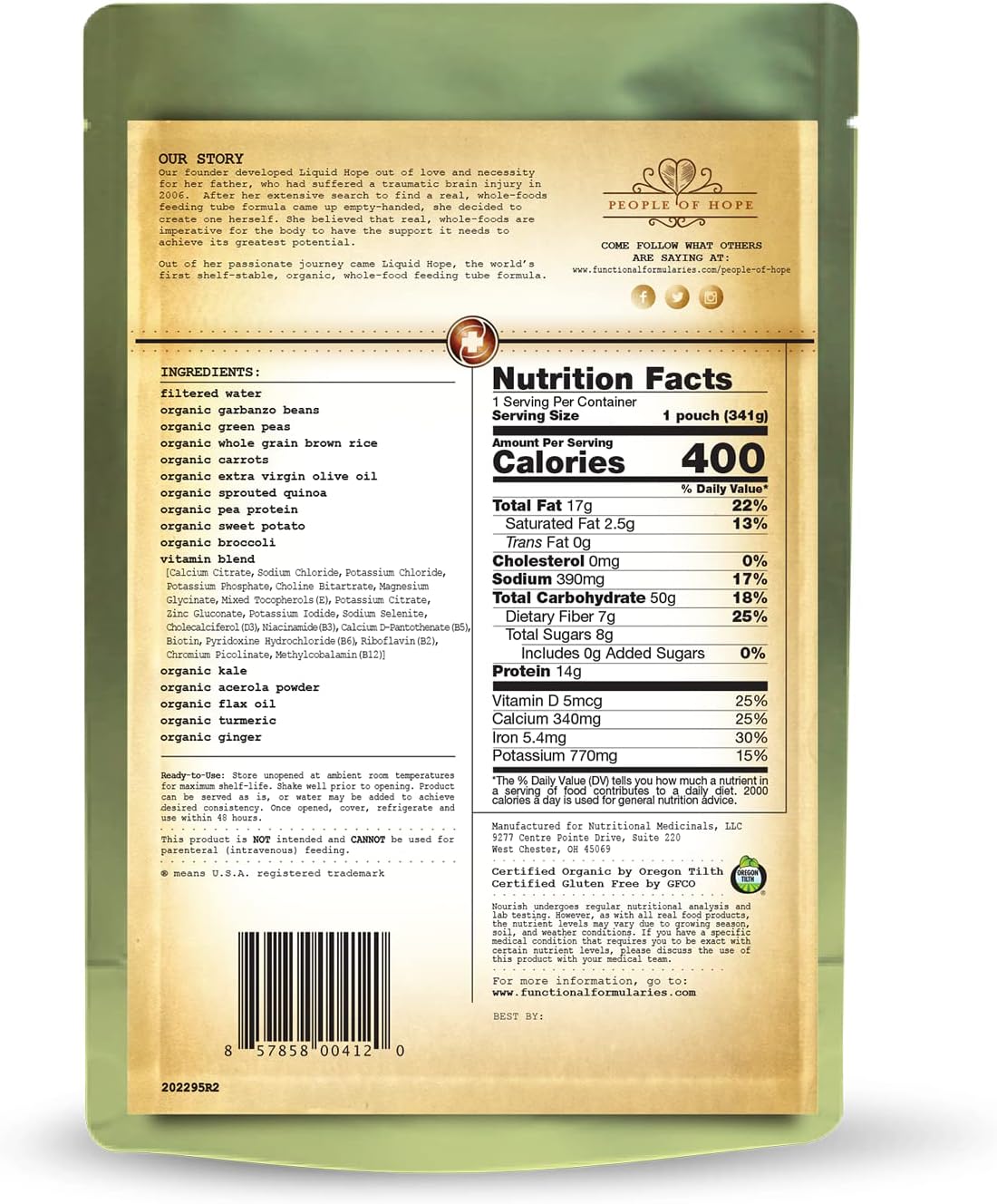 Functional Formularies Nourish Organic Tube Feeding Formula and Nutritional Meal Replacement Supplement, 12 Pack