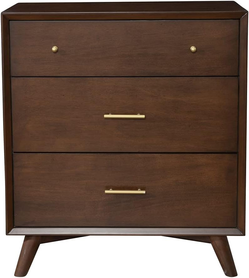 Alpine Furniture Flynn Mid Century Bedroom Storage Wood 3 Drawer Dresser Accent Chest in Walnut (Brown)