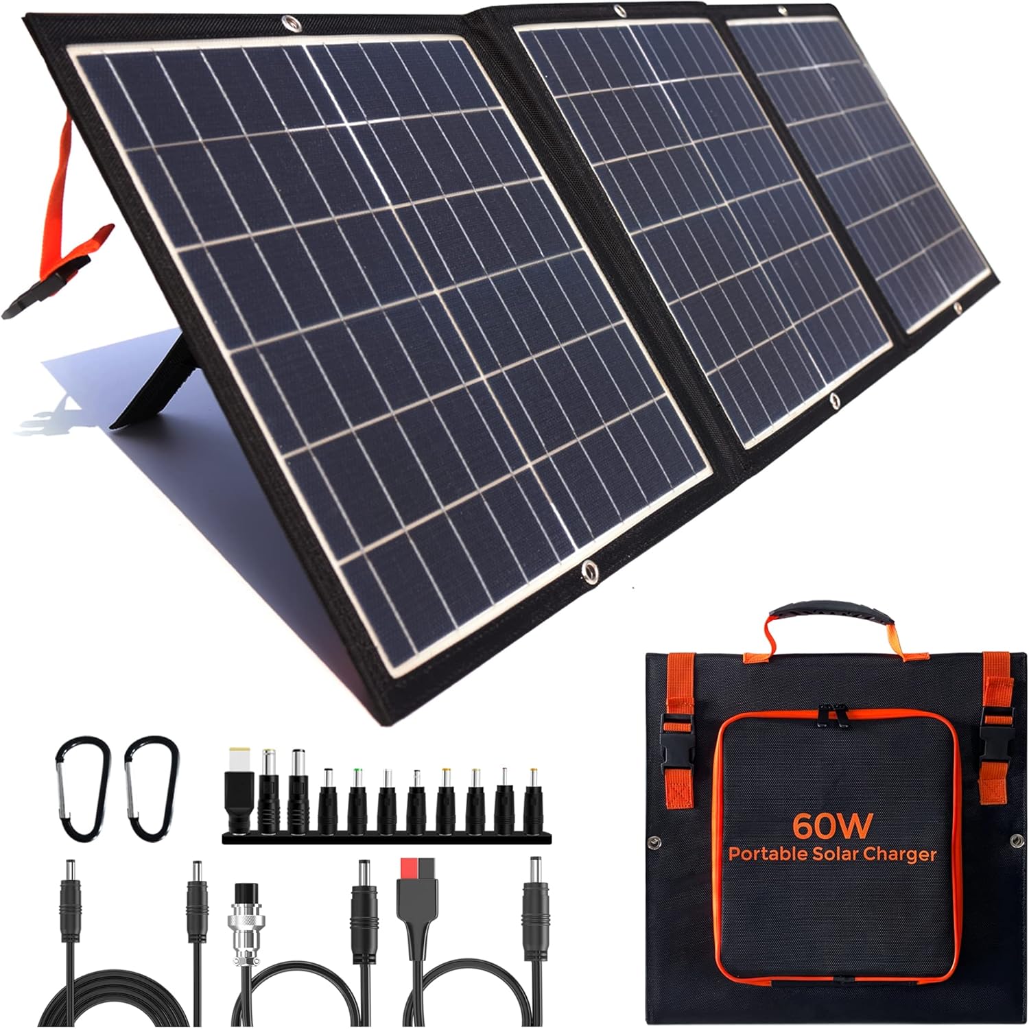 Portable Solar Panel 60W Foldable Solar Panel Charger Kit for Jackery Power Station, Goal Zero Yeti Power Station, Suaoki Portable Generator USB Devices with USB and DC Port