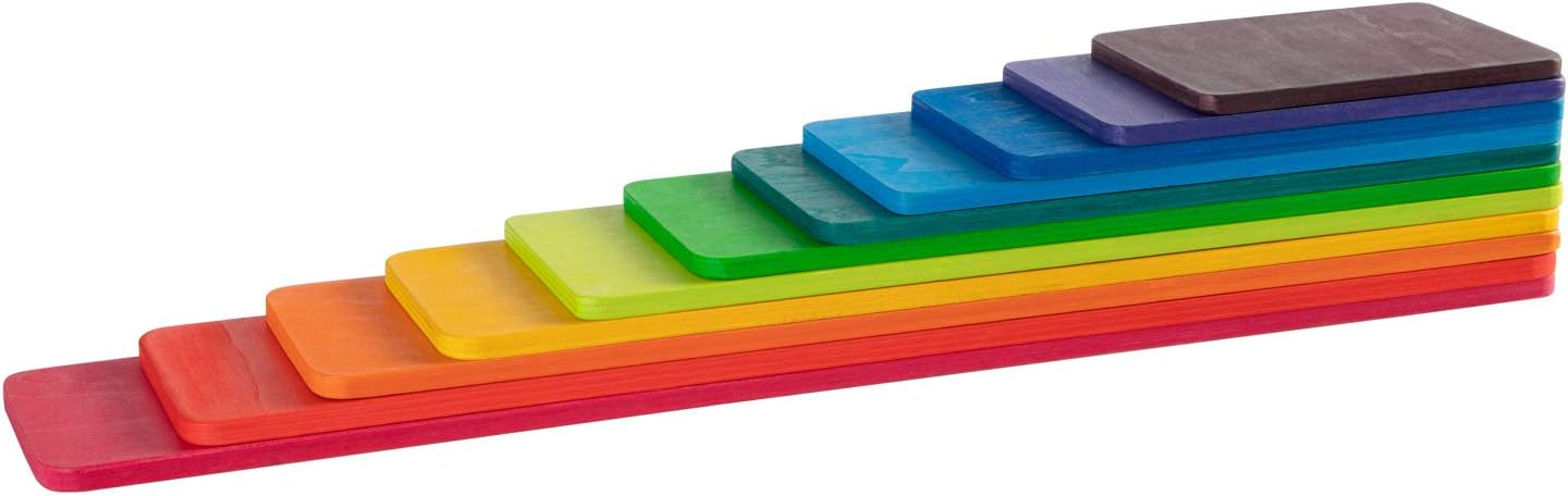 MerryHeart Wooden Pastel Rainbow Building Board, 11Pcs Rectangle Rainbow Stacking Puzzle Set, Wooden Rainbow Stacking Toy, Learning Creative Thinking Toys(Pastel Colors Rectangle)