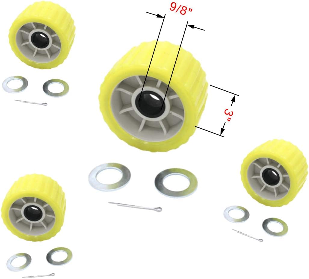UANOFCN 3 Inch Wide x 5 Inch OD Boat Trailer Yellow Poly Ribbed Wobble Rollers Pack of 2