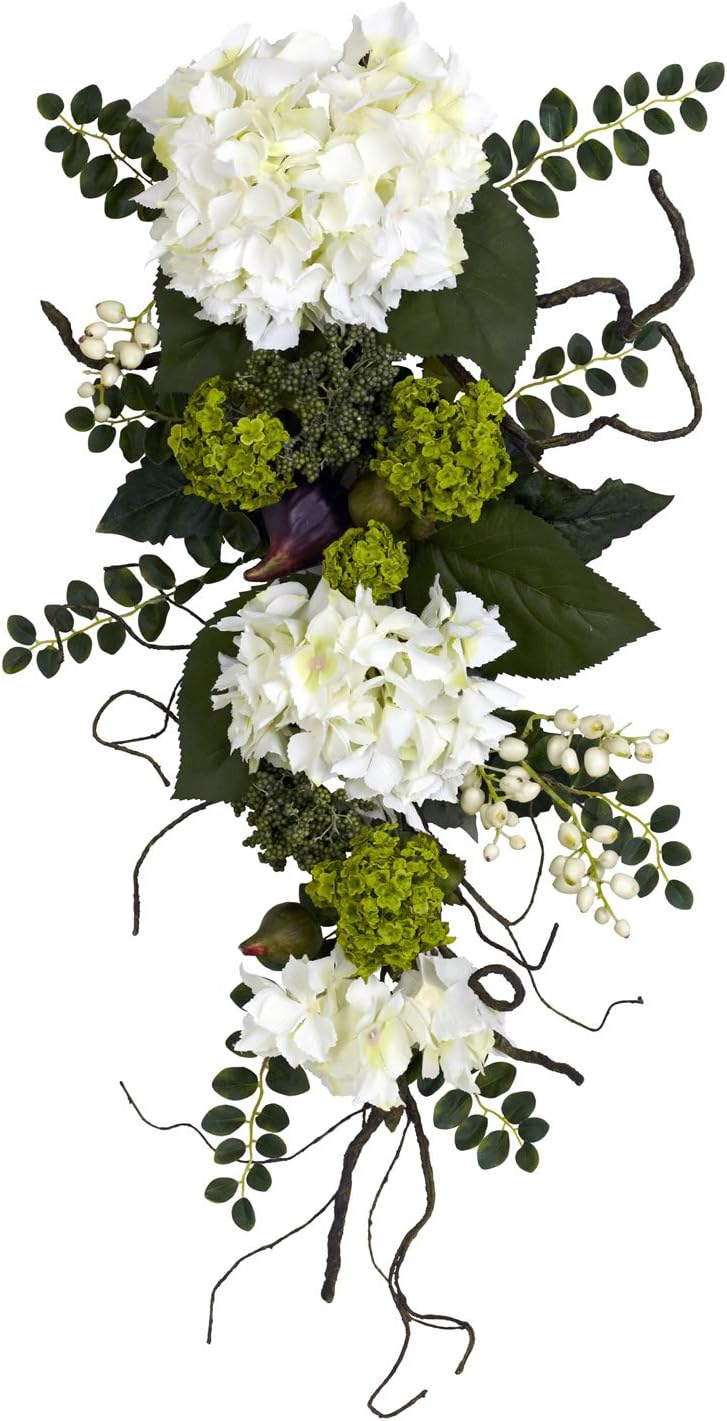 Nearly Natural 4782 Hydrangea Teardrop, 28-Inch, White Pack of 2