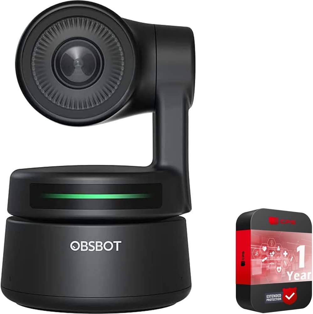 OBSBOT OWB-2004-CE Tiny AI-Powered PTZ Webcam 1080p HD Bundle with 1 YR CPS Enhanced Protection Pack