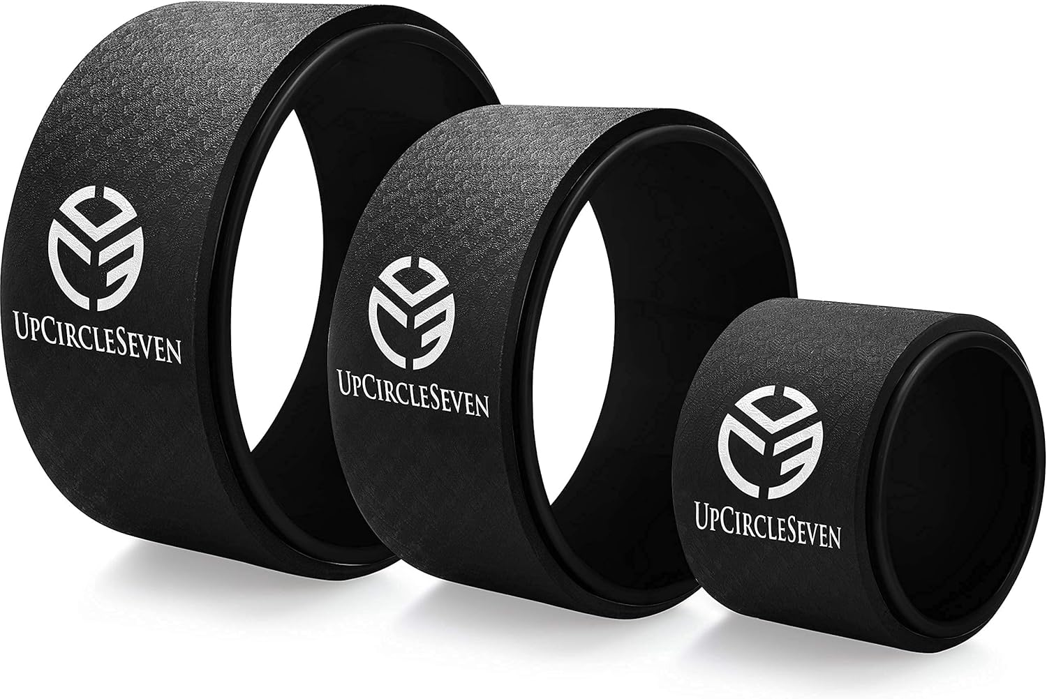 UpCircleSeven Yoga Wheel Set - Strongest & Most Comfortable Yoga Prop Wheel, 3 Pack for Back Pain and Stretching (12, 10, 6 inch)