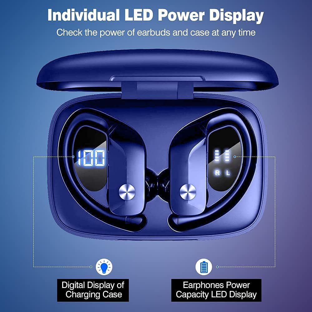 New PPANGMKY Wireless Earbuds Bluetooth 5.0 Headphones 48Hrs Play Back Sports Earphones with LED Display Built in Mic Deep Bass Stereo in Ear Waterproof Headset for Workout Running Gaming-Blue PT16