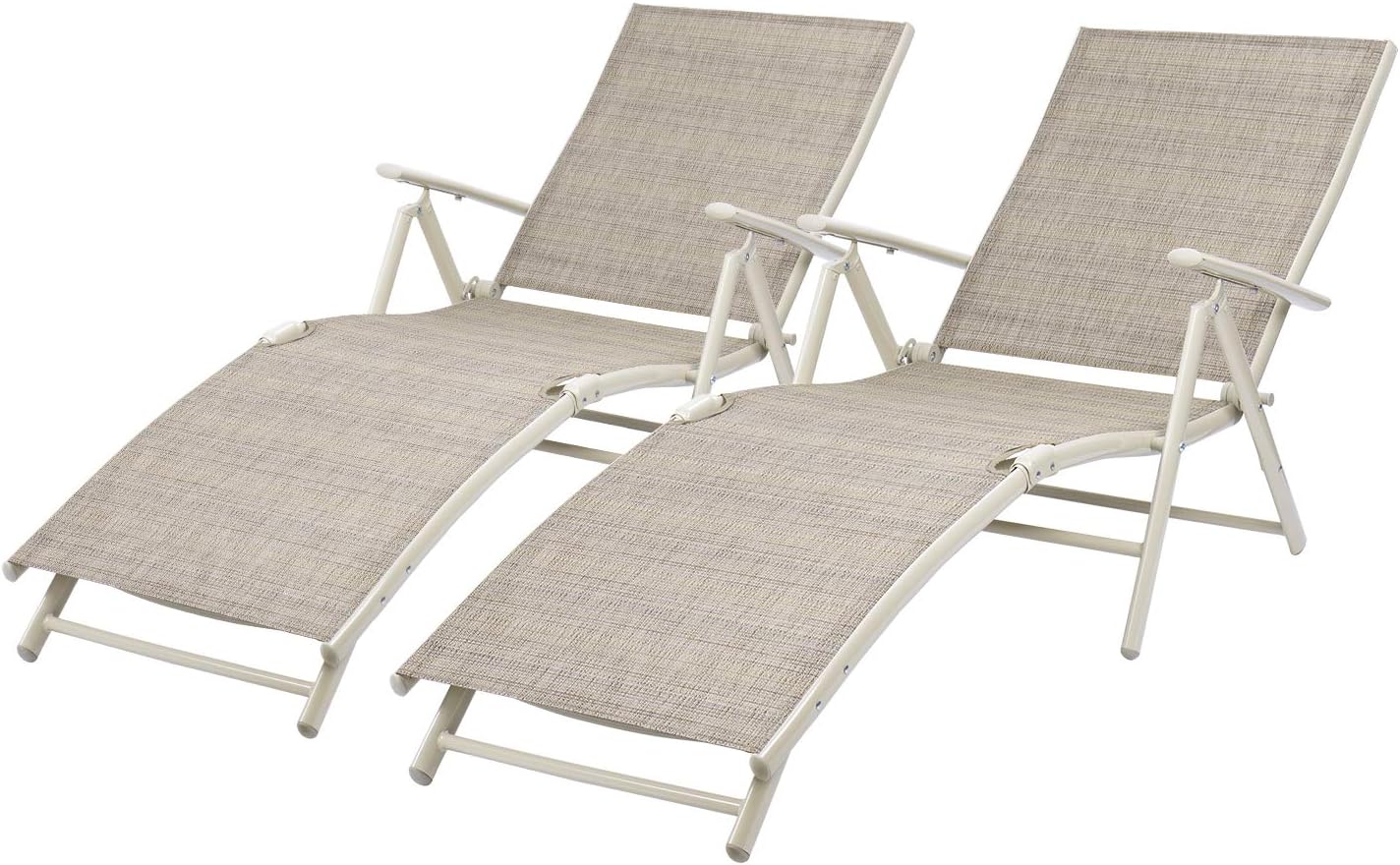 Devoko Lounge Chairs for Outside Patio Chaise Lounge Outdoor Poolside Adjustable Recliner Folding Lounge Chairs Set of 2 for Garden Beach (Beige)