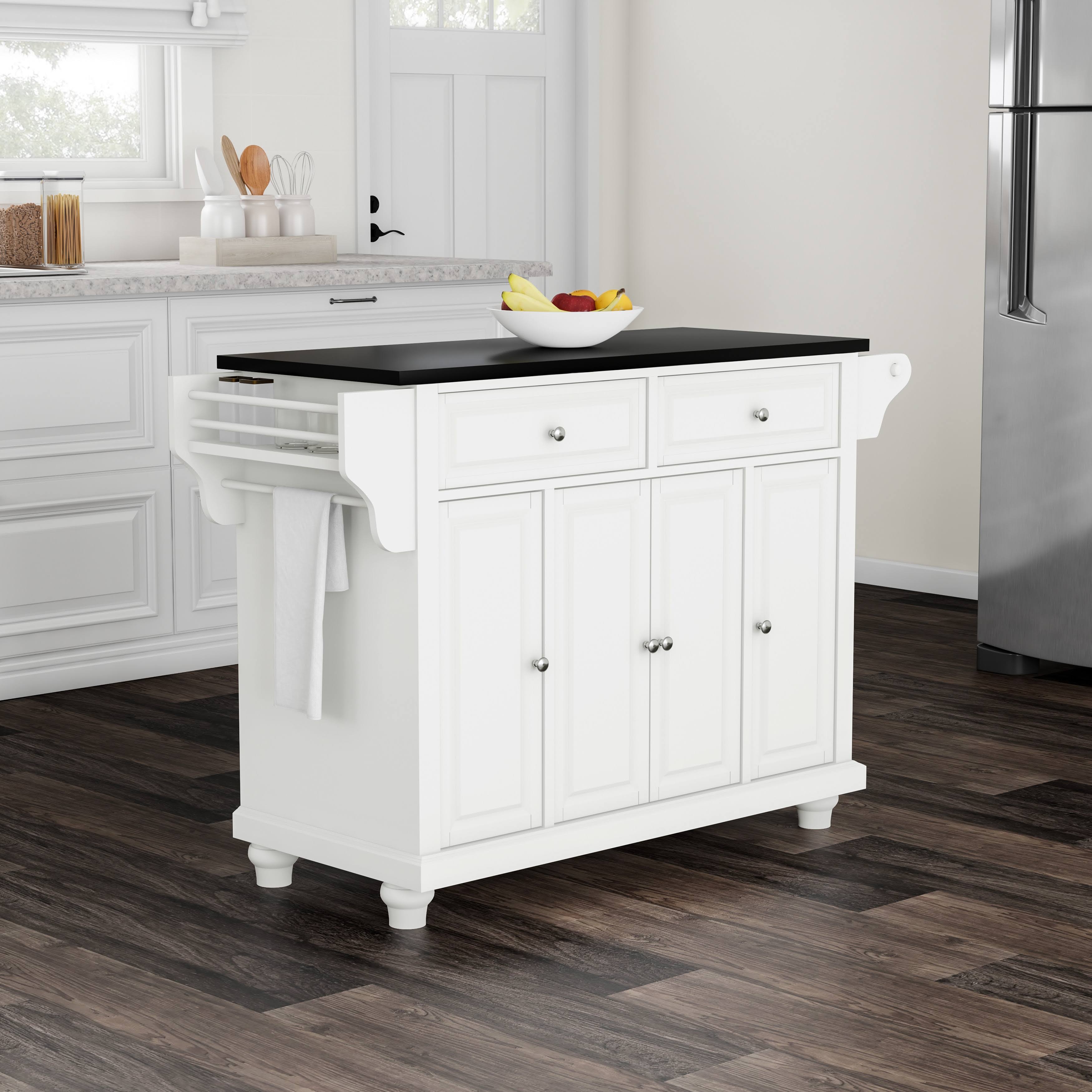 Copper Grove Filbert White with Black Granite Top Kitchen Island - Stationary