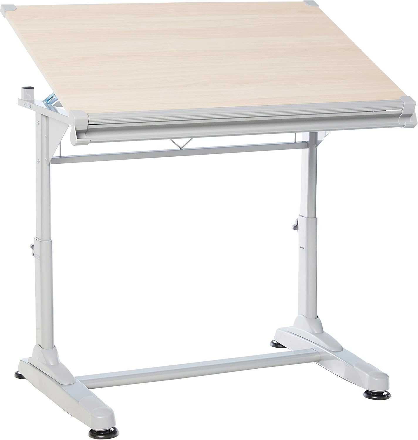 Stand Up Desk Store Adjustable Height and Angle Drafting Table Drawing Desk with Large Surface (Silver Frame/Birch Top, 40