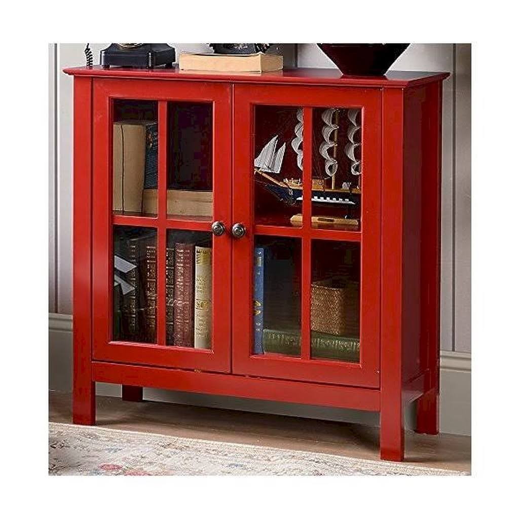 Os Home and Office Furniture Red Glass Door Accent and Display Cabinet