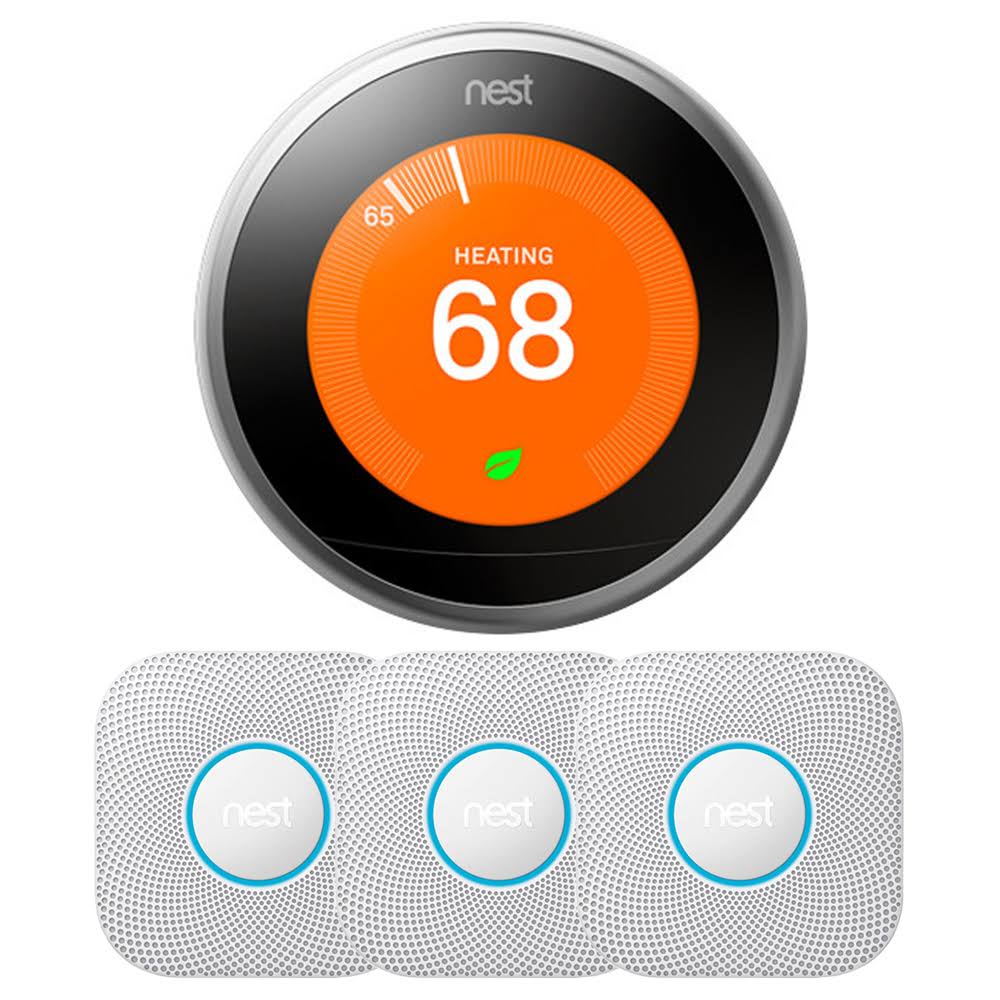 Nest Learning Thermostat 3rd Gen (Stainless Steel) w/ 3-Pack Nest Protect