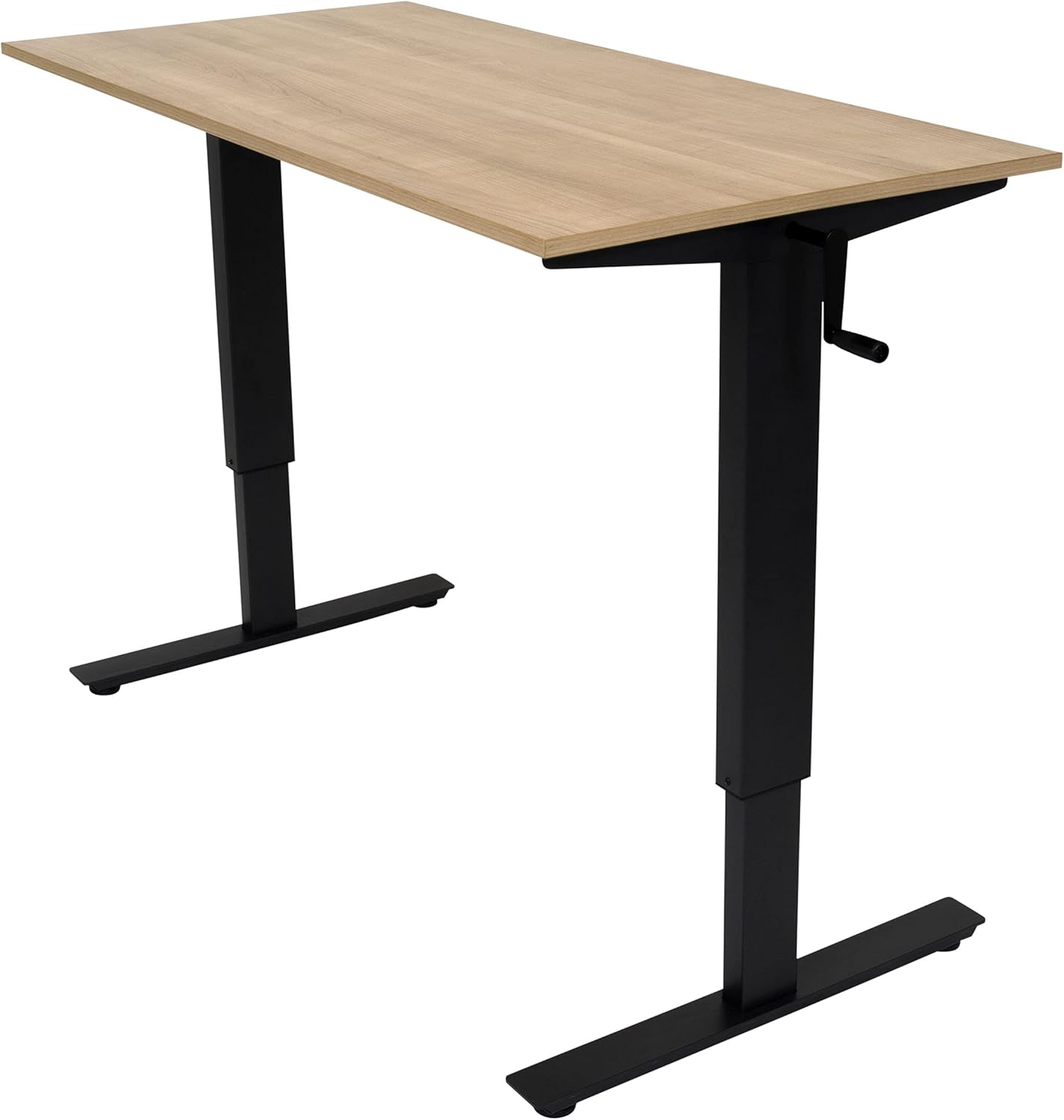 Crank Adjustable Height Standing Desk (56 Inches Wide, Black Frame/Teak Top)