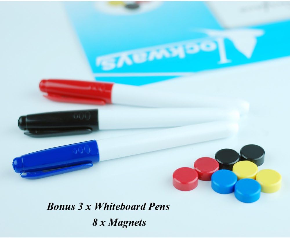 Lockways White Board Dry Erase Board 48 x 36 - Magnetic Whiteboard 4 X 3, Silver Aluminium Frame, Set Including 1 Detachable Aluminum Marker Tray, 3 Dry Erase Markers, 8 Magnets Pack of 2