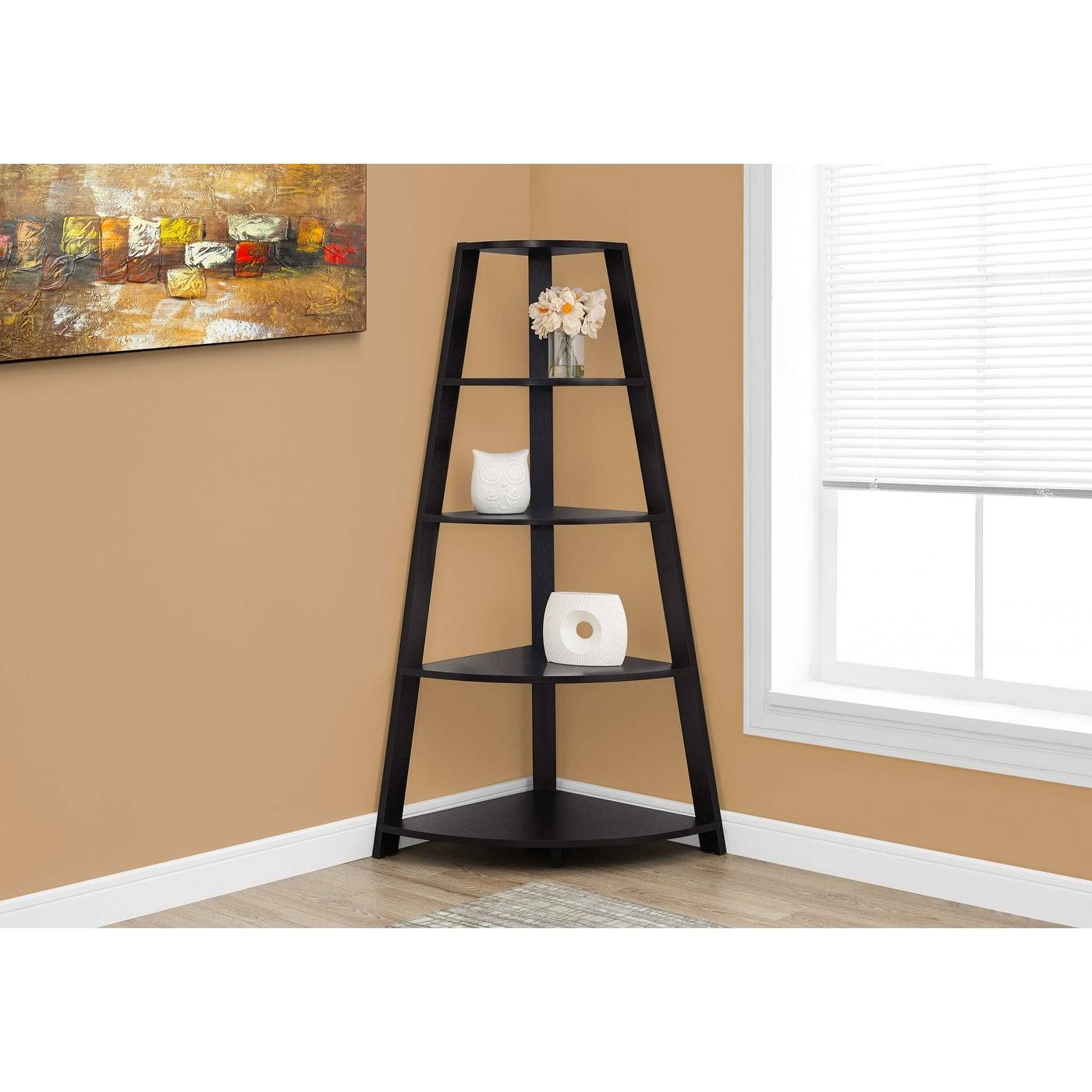 Monarch 2423 Cappuccino Corner Accent Etagere 60nch Bookcase - Brown